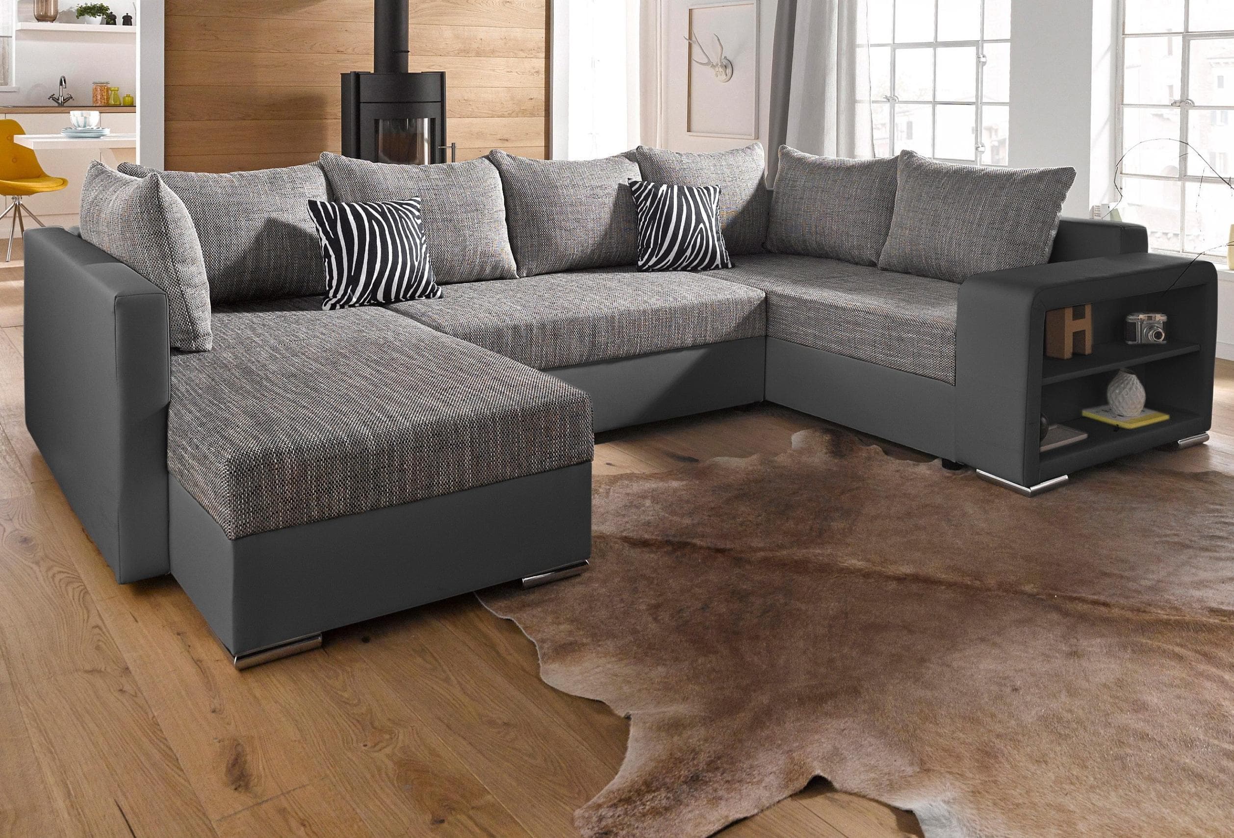 U-Sofa mit Bettfunktion und Federkern Option