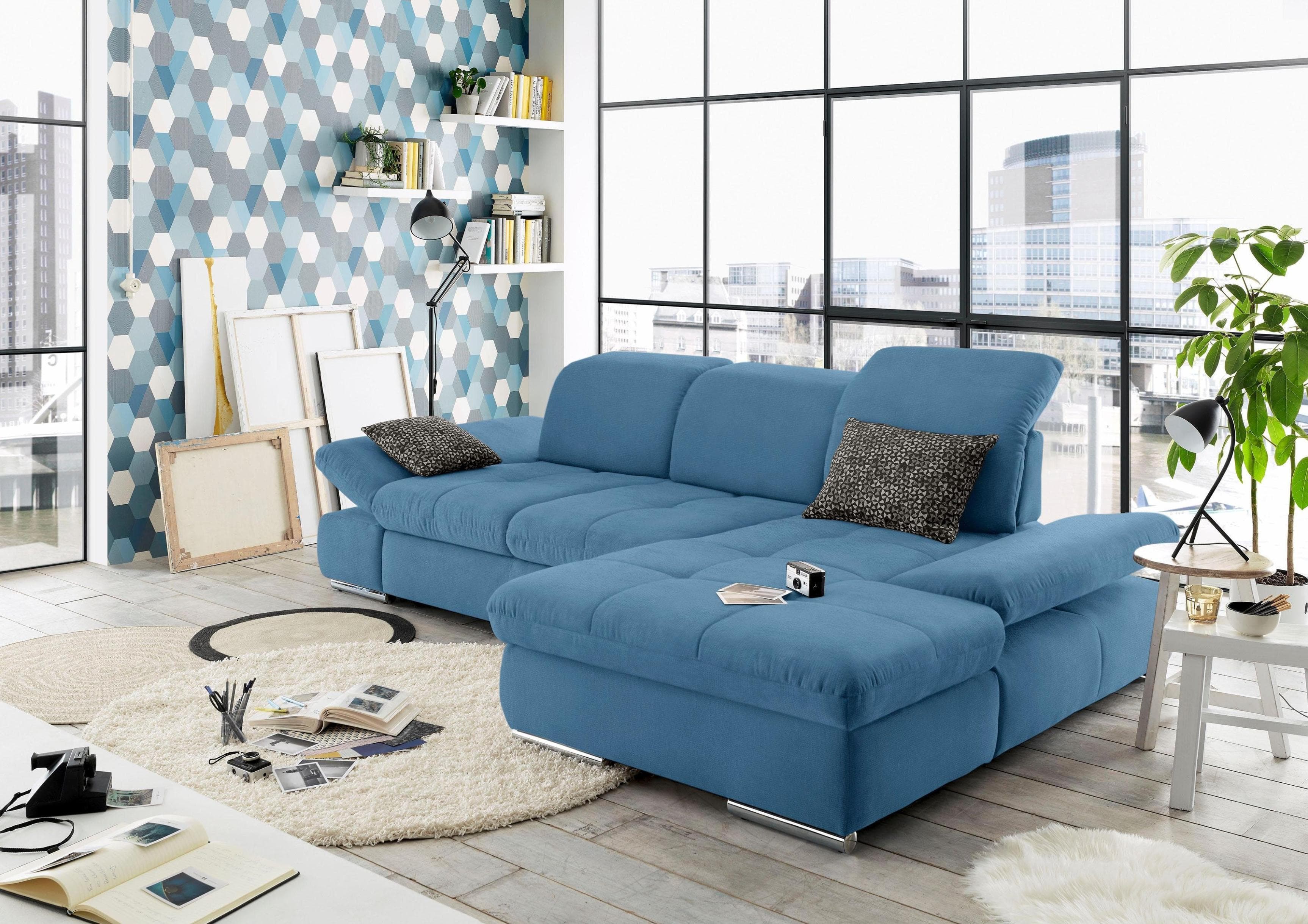 Ecksofa SO4100 V Set One by Musterring Hellblau mit verstellbaren Kopfteilen