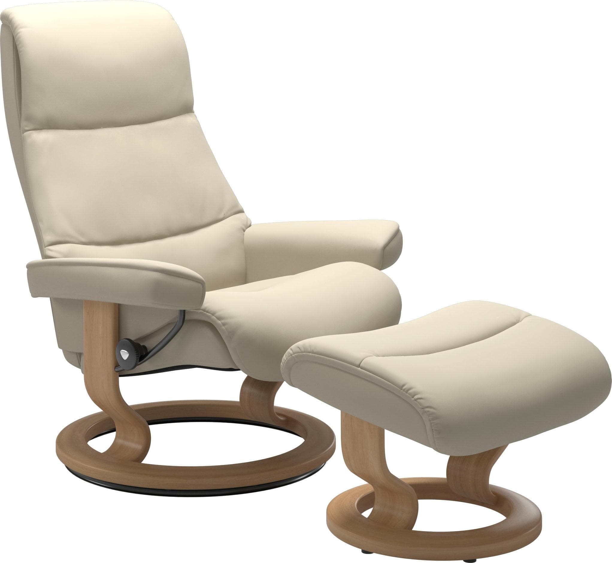 STRESSLESS Relaxsessel View Beige Leder Classic Base mit Hocker