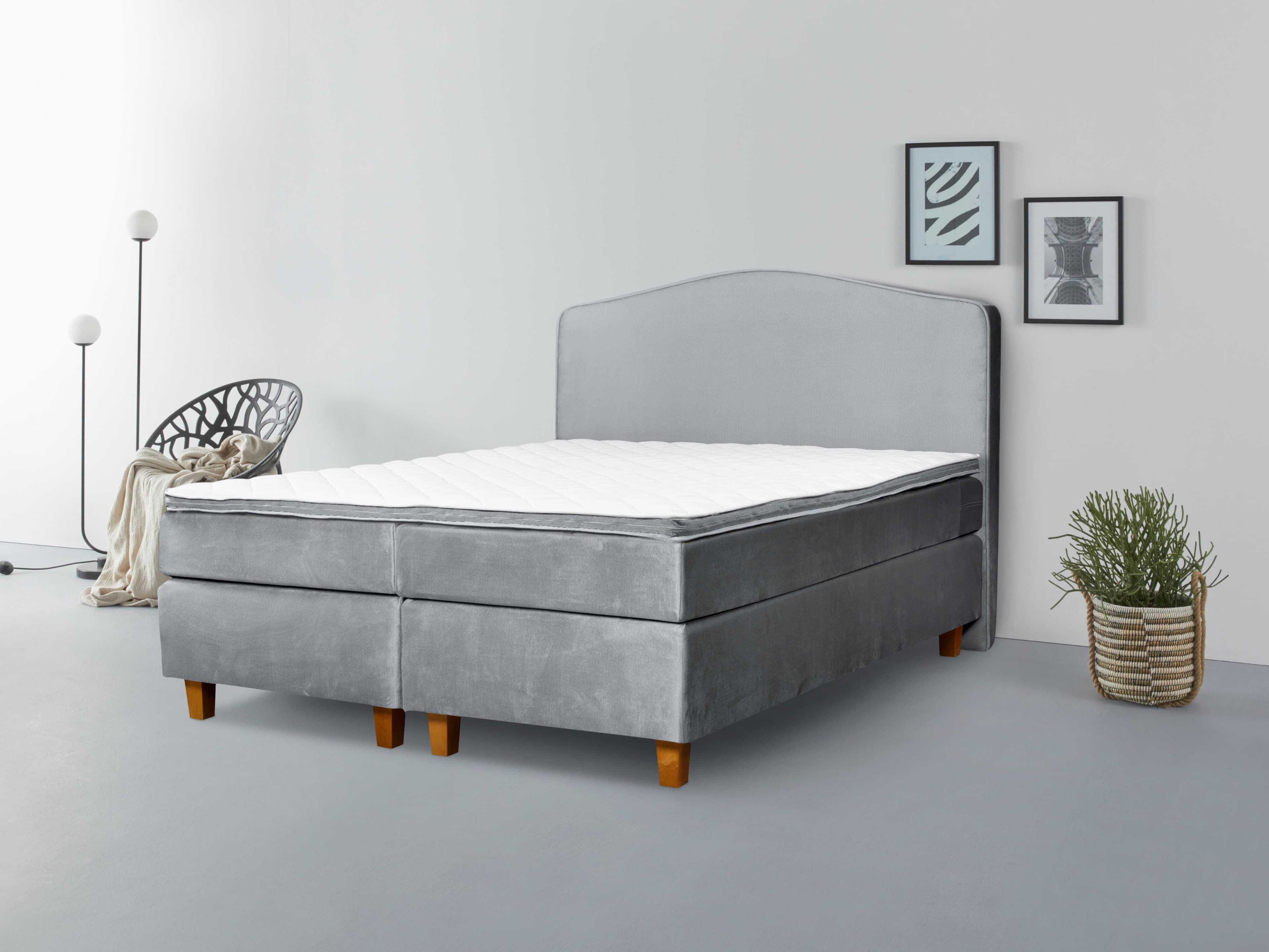 Boxspringbett INOSIGN Jalma Grau mit PUR-Schaum-Topper