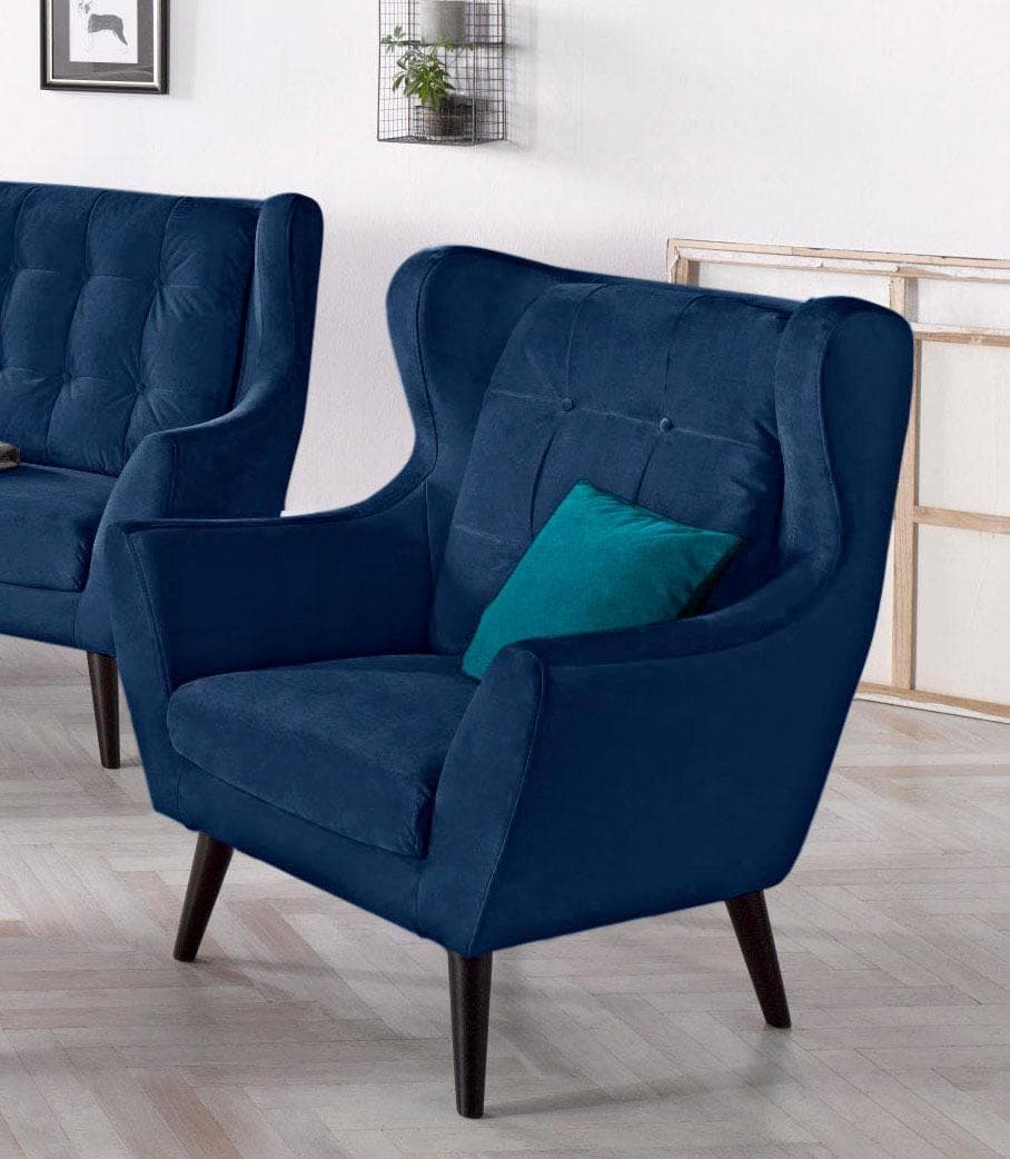 Home Affaire Ohrensessel Hemmink Blau Samtvelours mit Knopfheftung