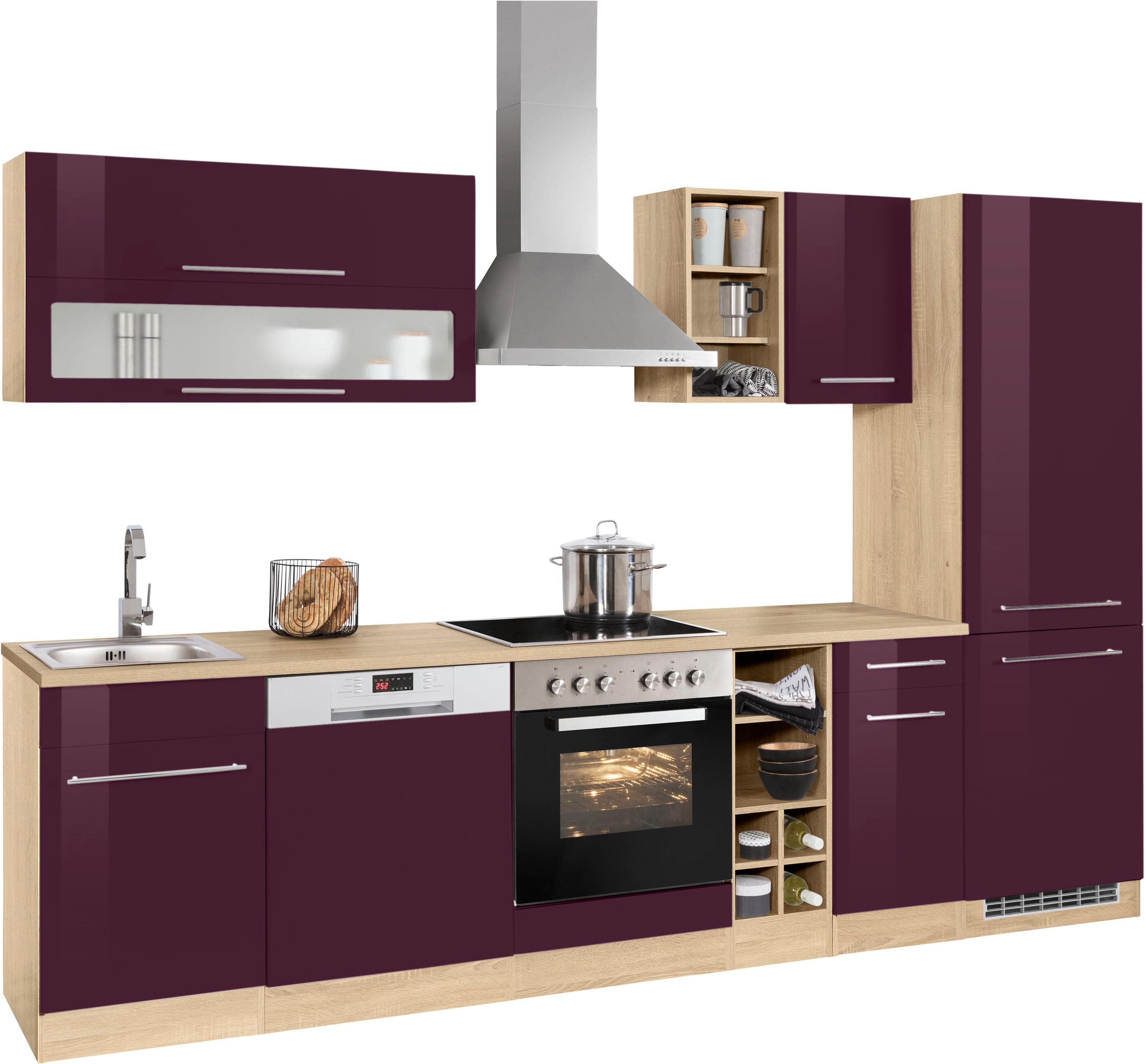 Küchenzeile Kochstation KS-Eton Aubergine Eiche 300cm