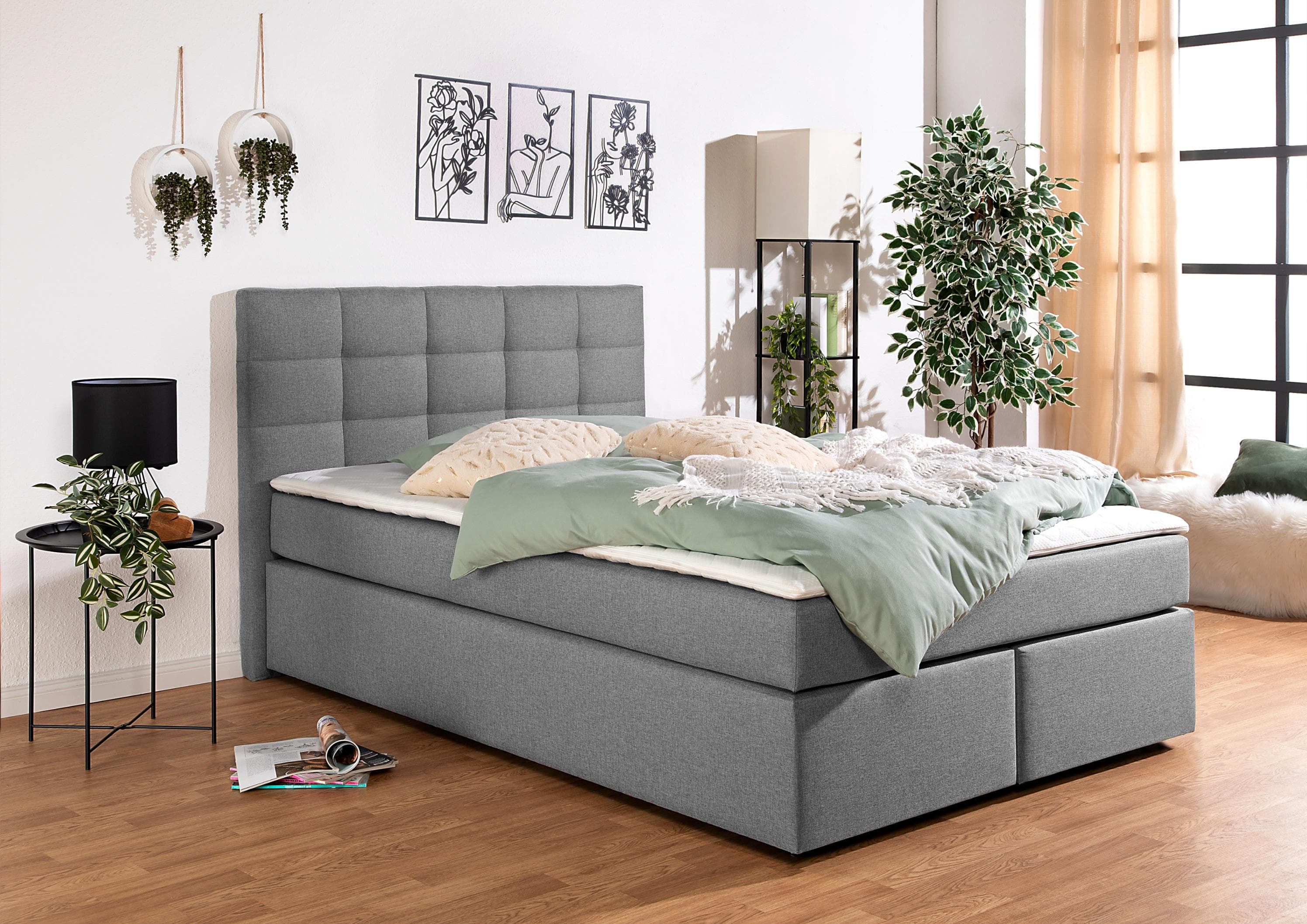 Boxbett HOME AFFAIRE Ovalo Grau Boxspringbett mit Bettkasten