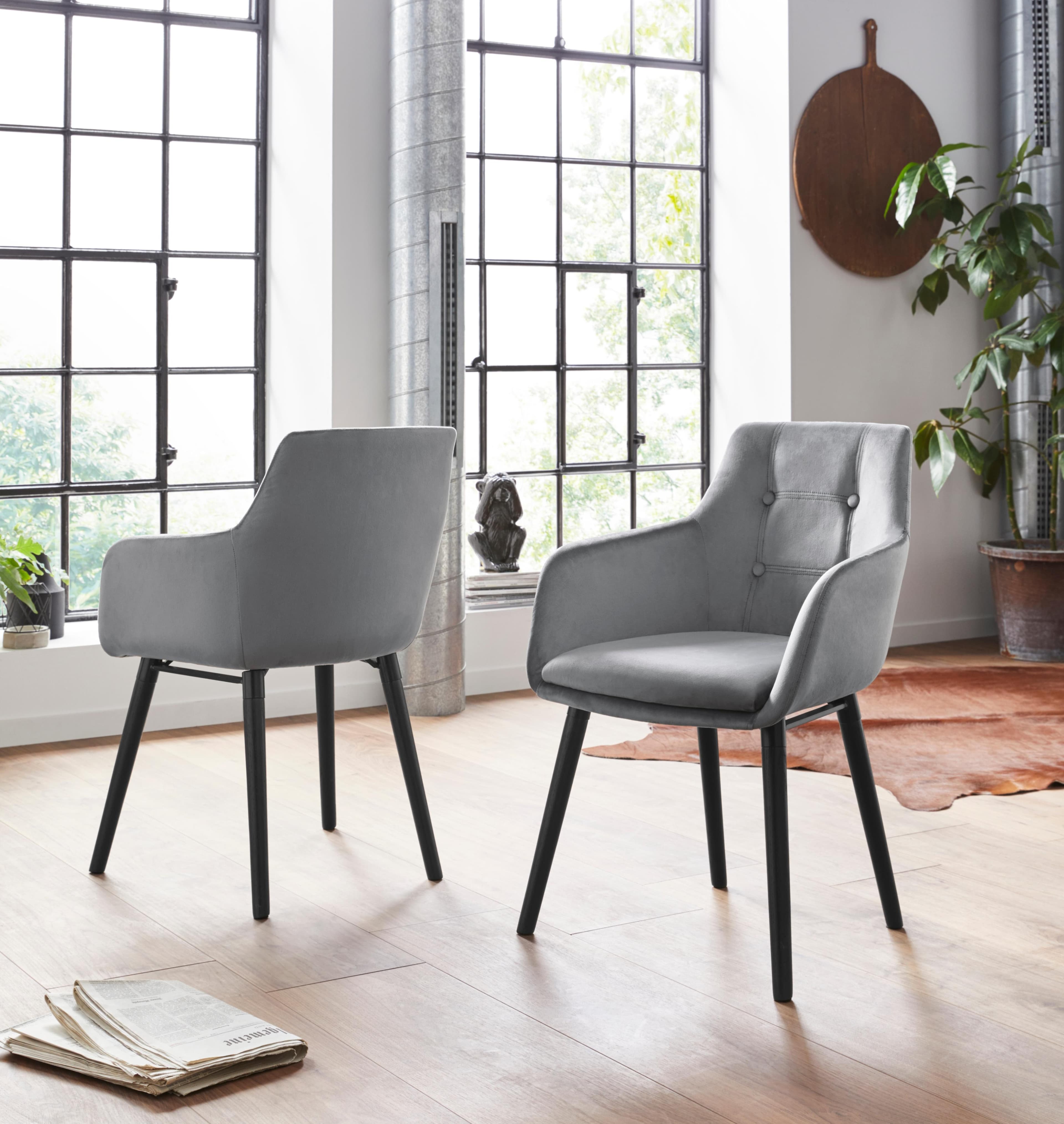 OTTO HOME Armlehnstuhl Bradford Grau Eiche Massivholz 2er Set