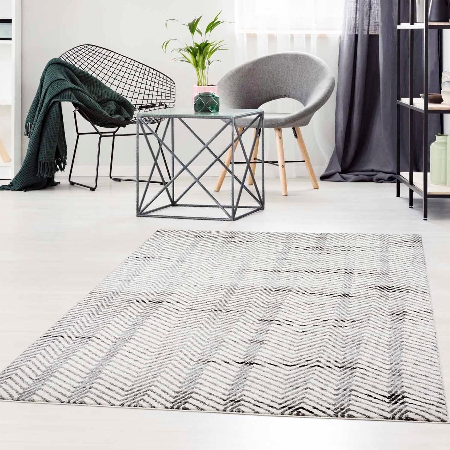 Carpet City Teppich Moda 1138 Grau Kurzflor Retro Design