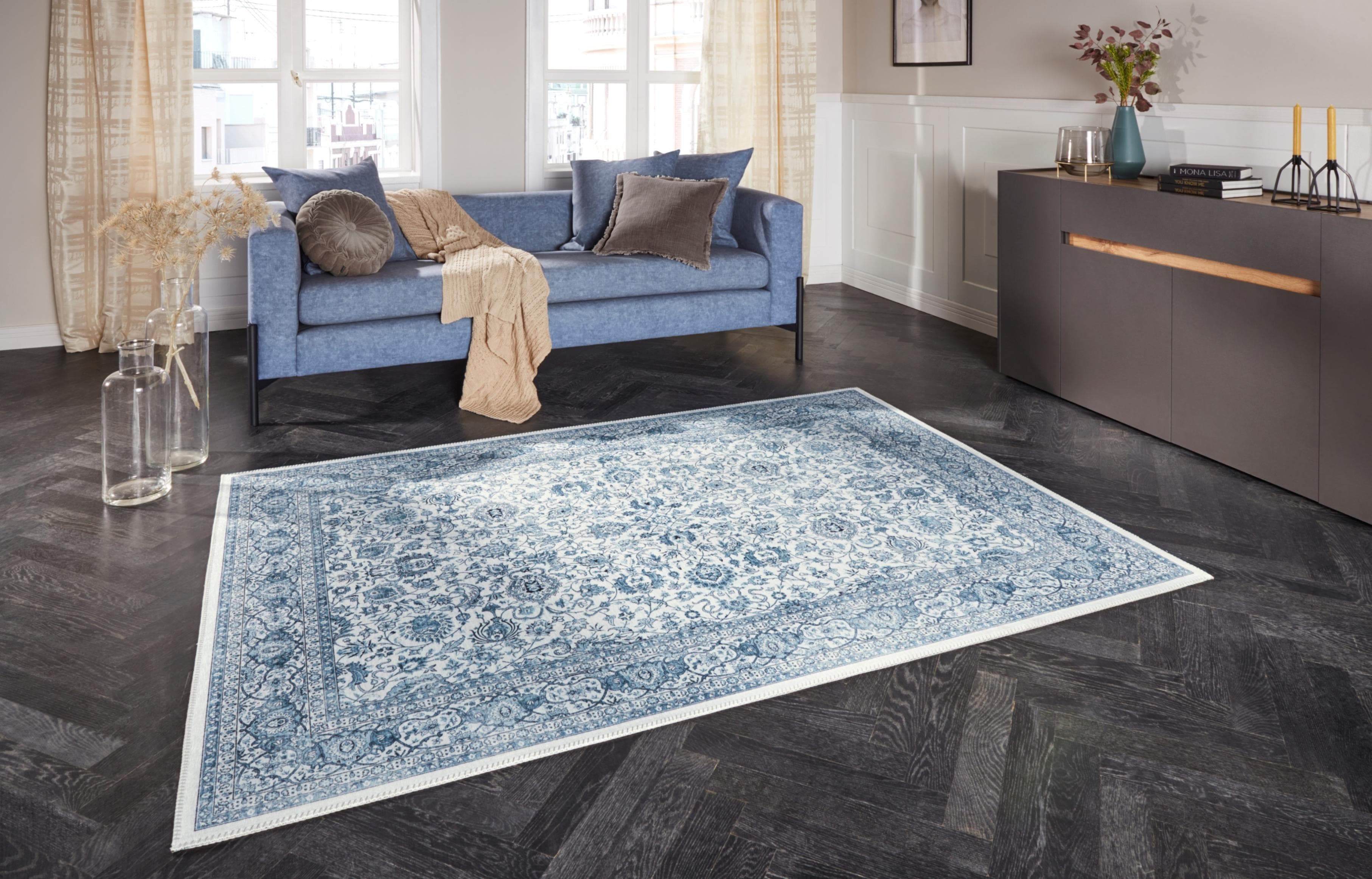 ELLE DECORATION Keshan Maschad Vintage Teppich Blau