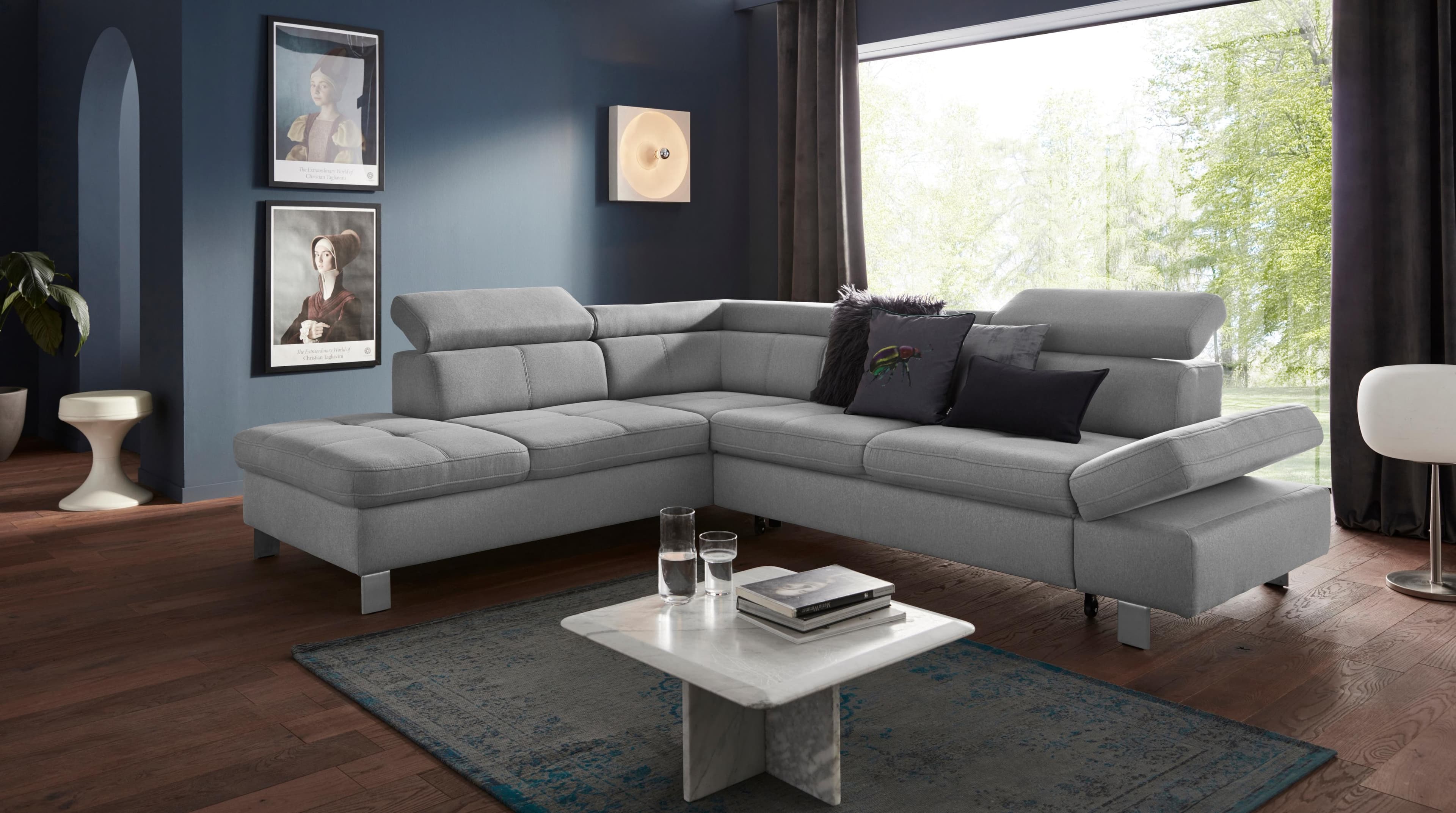 Ecksofa L-Form mit Kopfstützenverstellung und optionaler Schlaffunktion