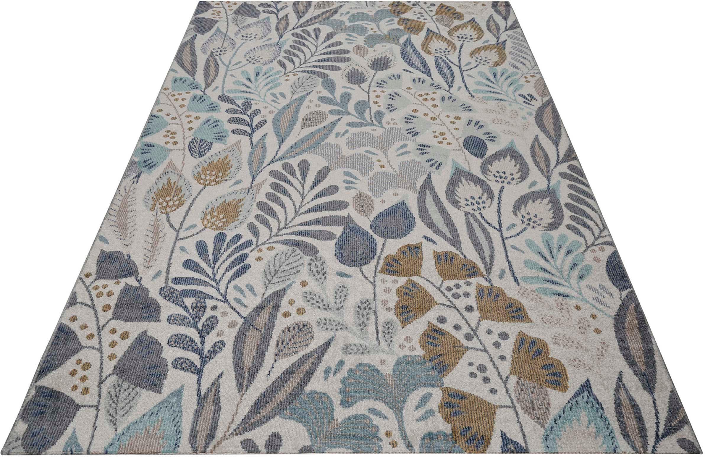 ESPRIT Outdoorteppich Lilly Blau Beige Blumiges Muster
