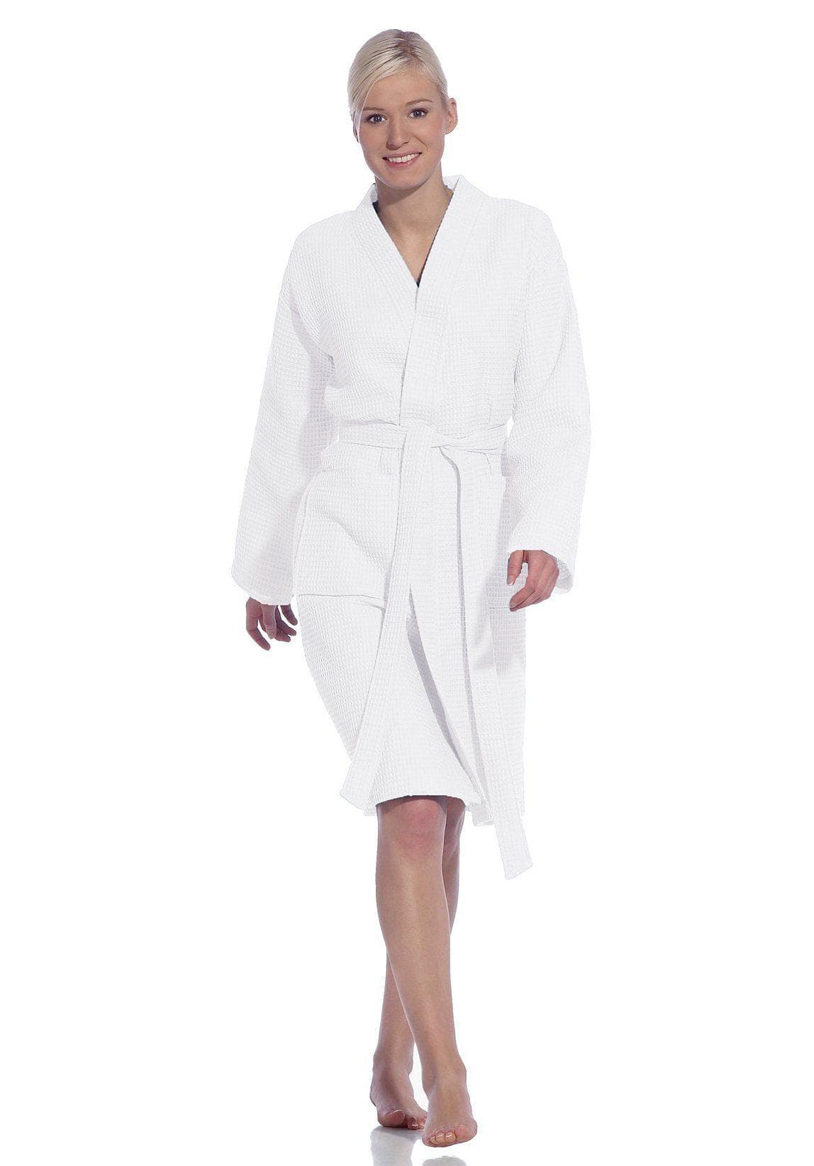 Unisex-Bademantel VOSSEN Rom, Waffelpiqué, 100% Baumwolle, L:100cm, weiß