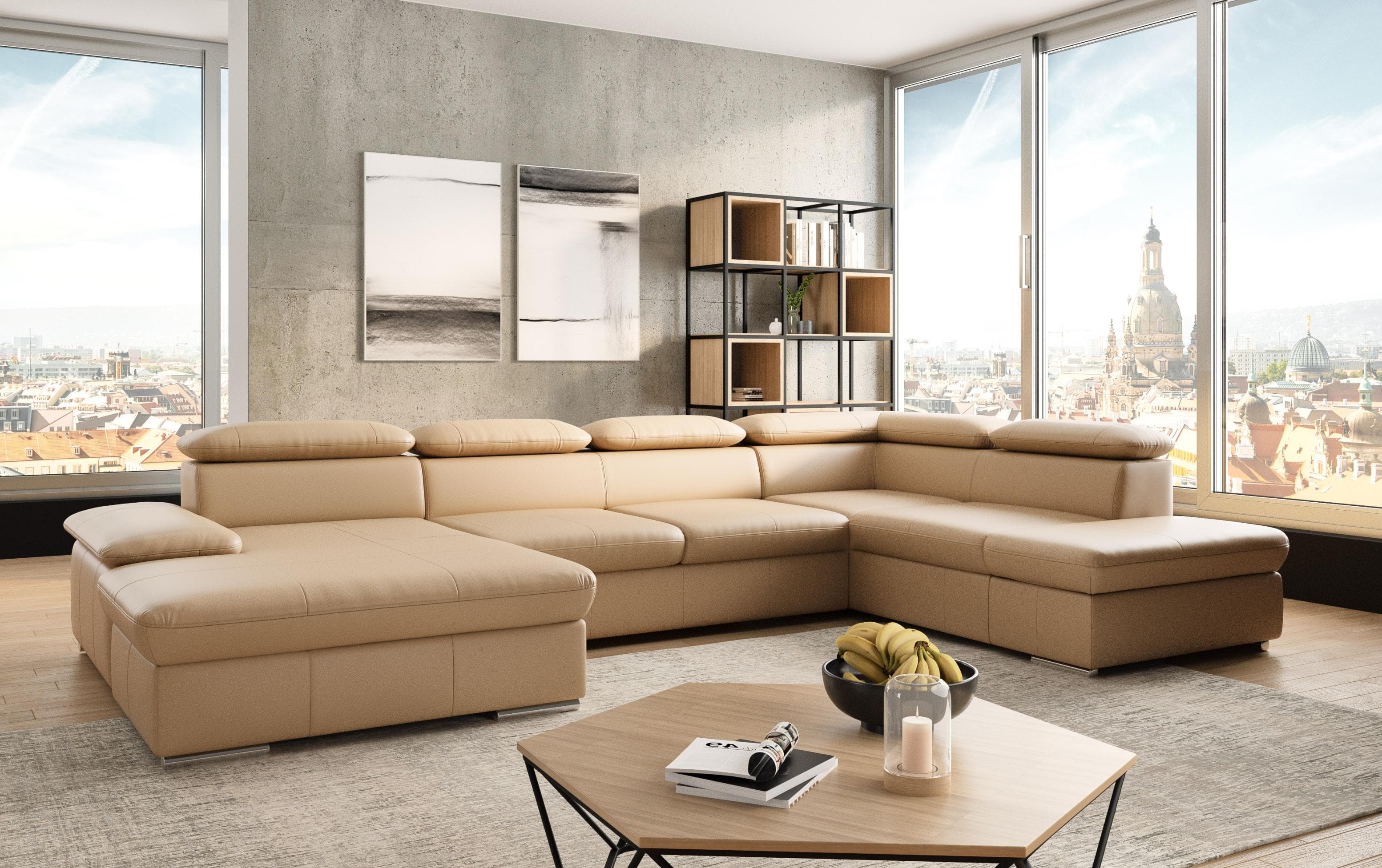 SIT & MORE Wohnlandschaft Valantine U-Form Naturleder Cappuccino