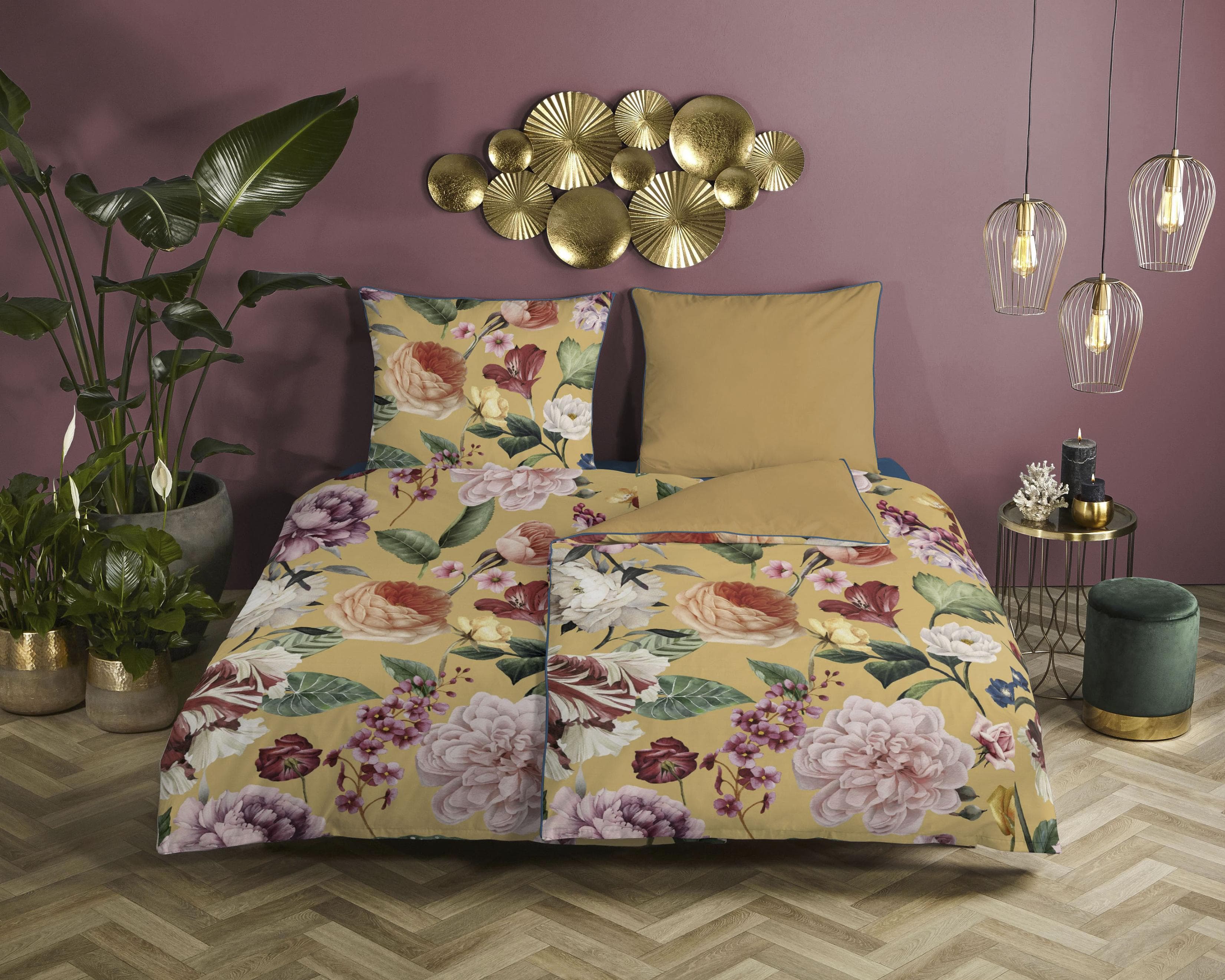 Descanso Wendebettwäsche Set Ocker Satin 3-tlg. Bio-Baumwolle