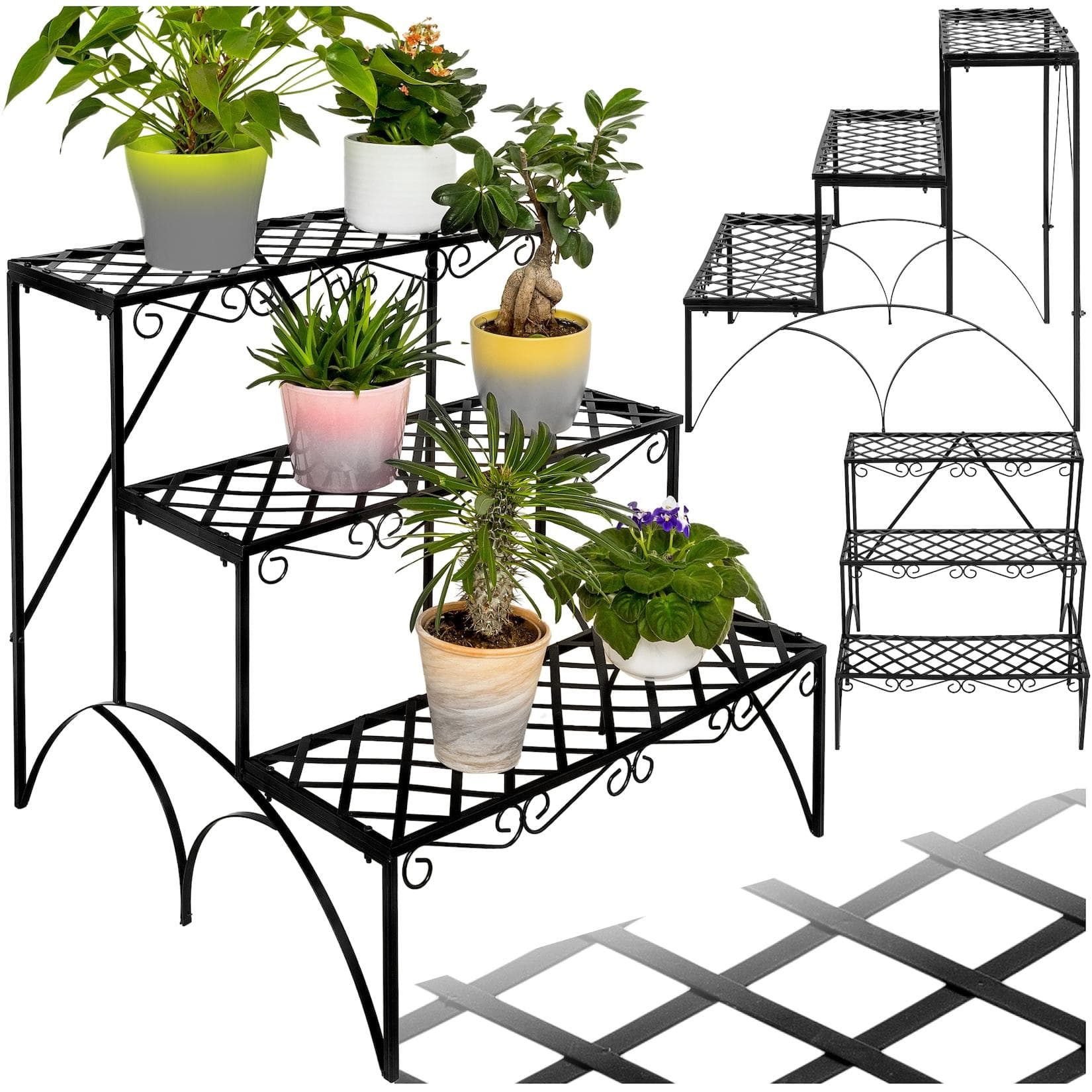 tectake Pflanztisch Blumentreppe 3 Stufen Metall Indoor Outdoor
