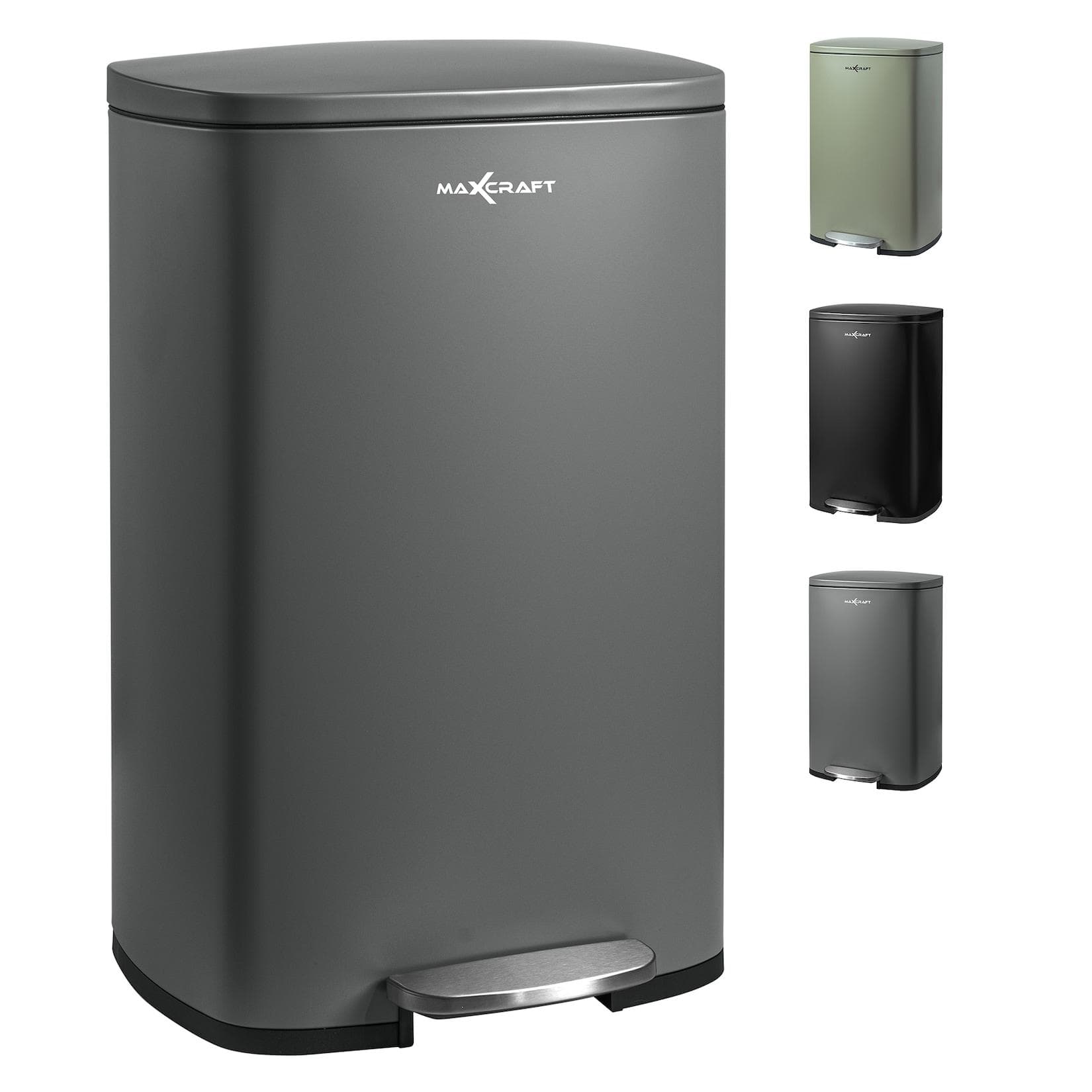 MAXCRAFT Treteimer 50 Liter Soft Close Grau