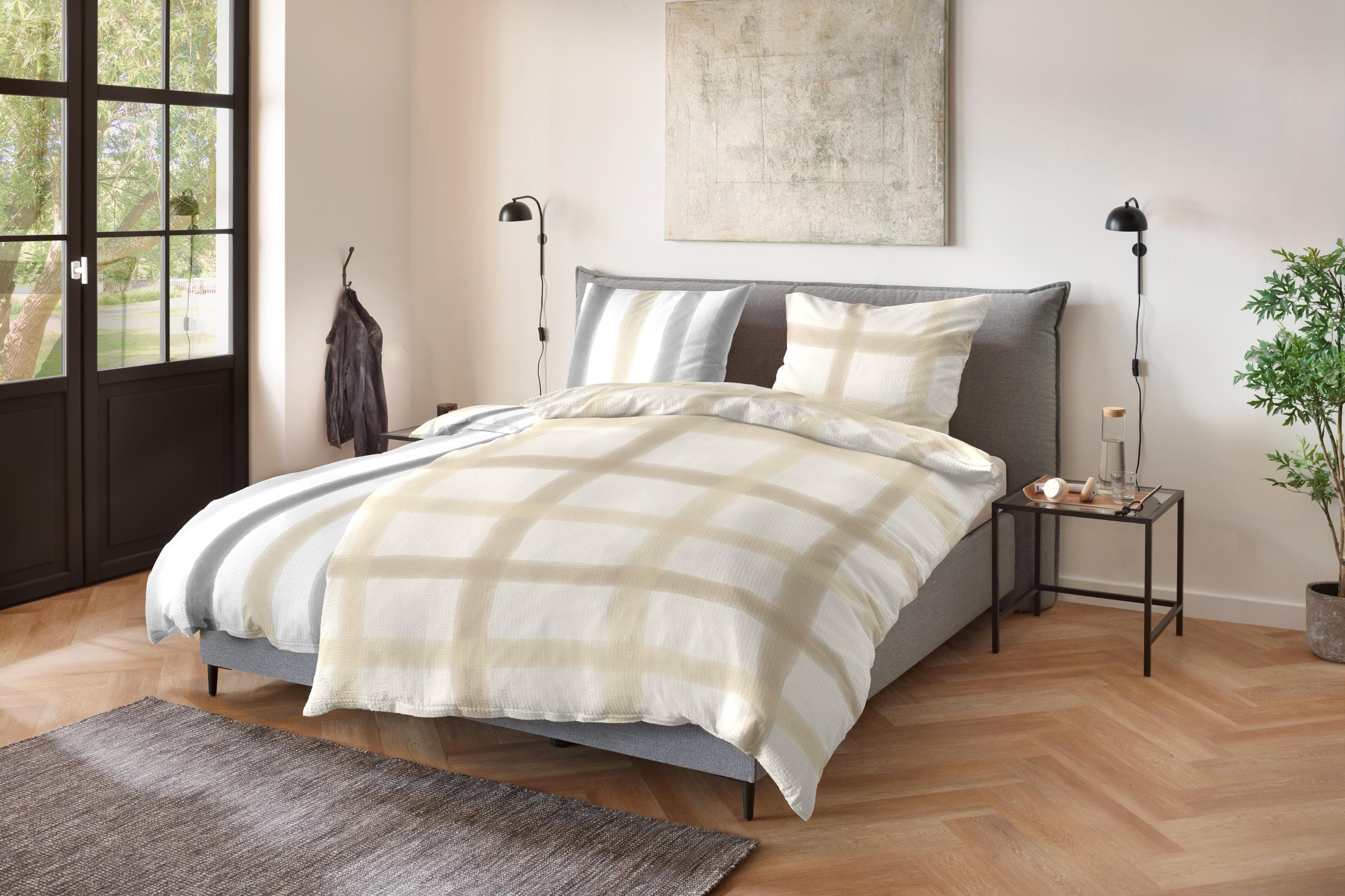 Primera Soft-Seersucker-Bettwäsche Soft lines Grau