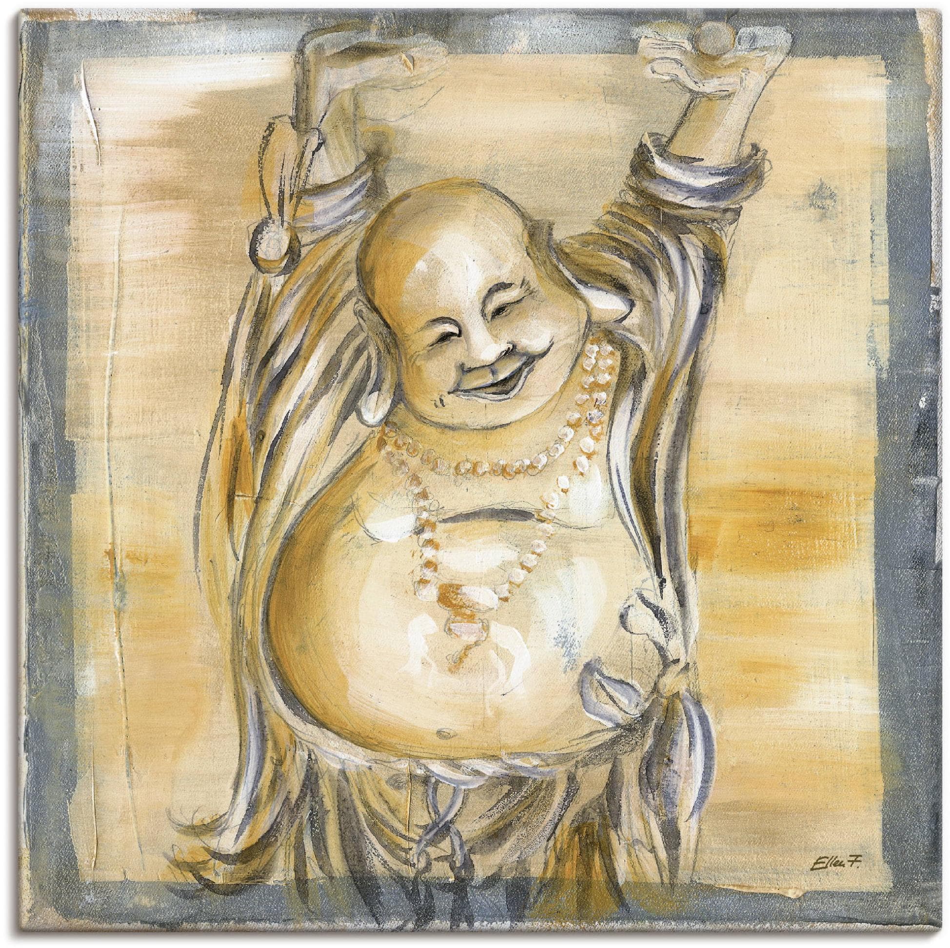 Artland Wandbild Fröhlicher Buddha II Beige Leinwandbild