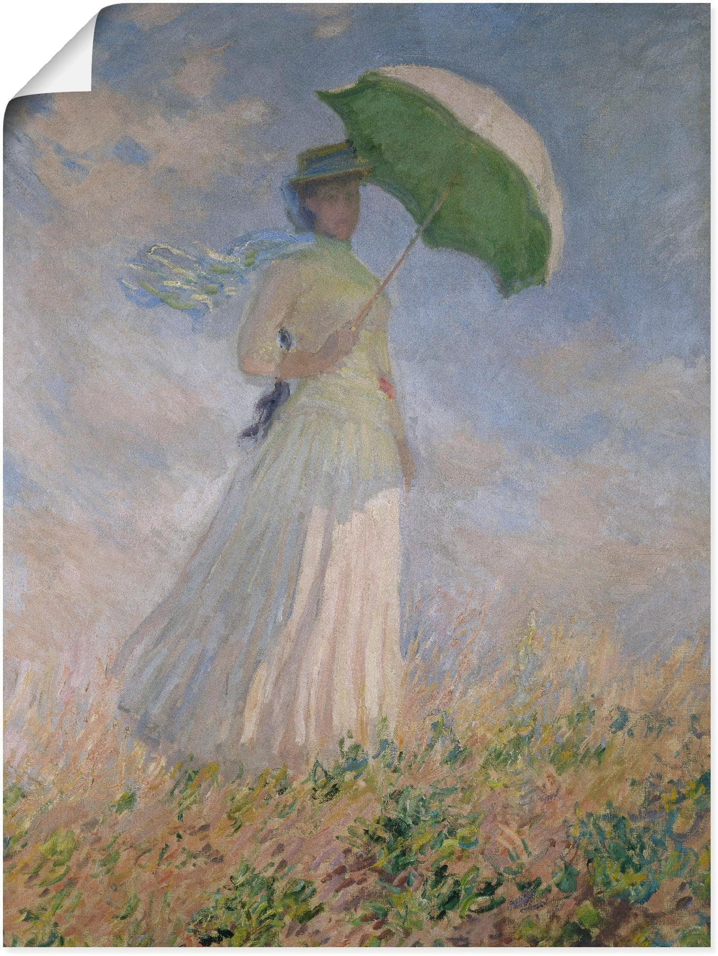 Poster ARTLAND Frau mit Sonnenschirm Blau