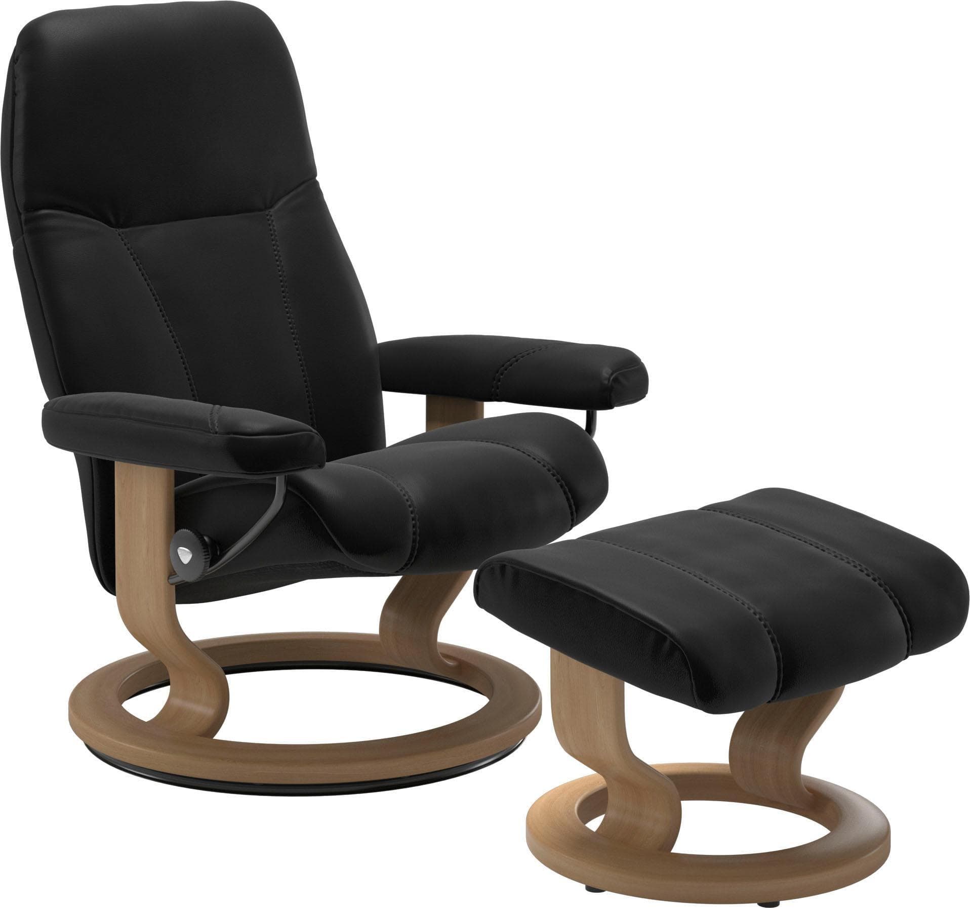 STRESSLESS Relaxsessel Consul Schwarz Leder BATICK mit Hocker