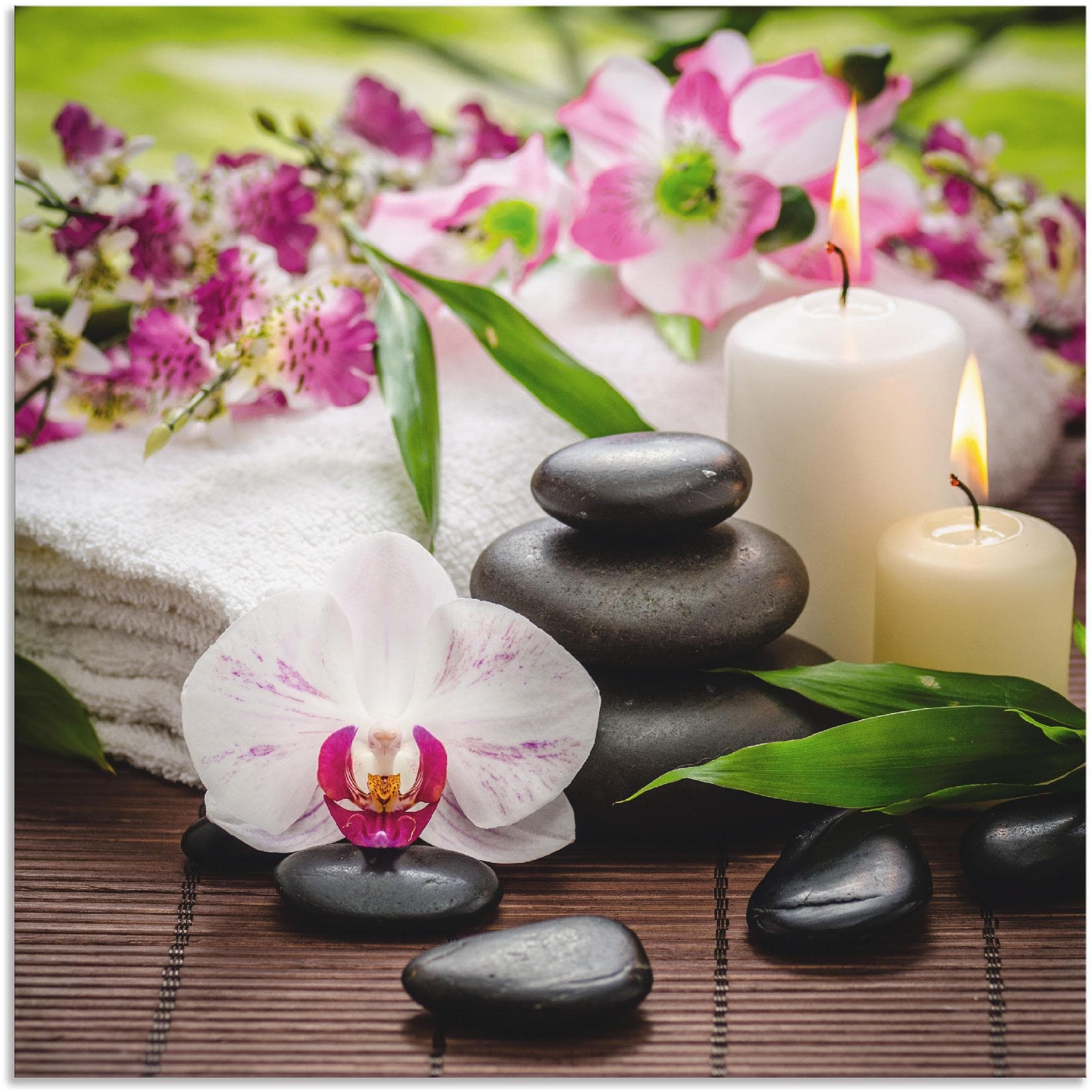 Artland Wandbild Spa Orchideen Bambus Kerze Pink