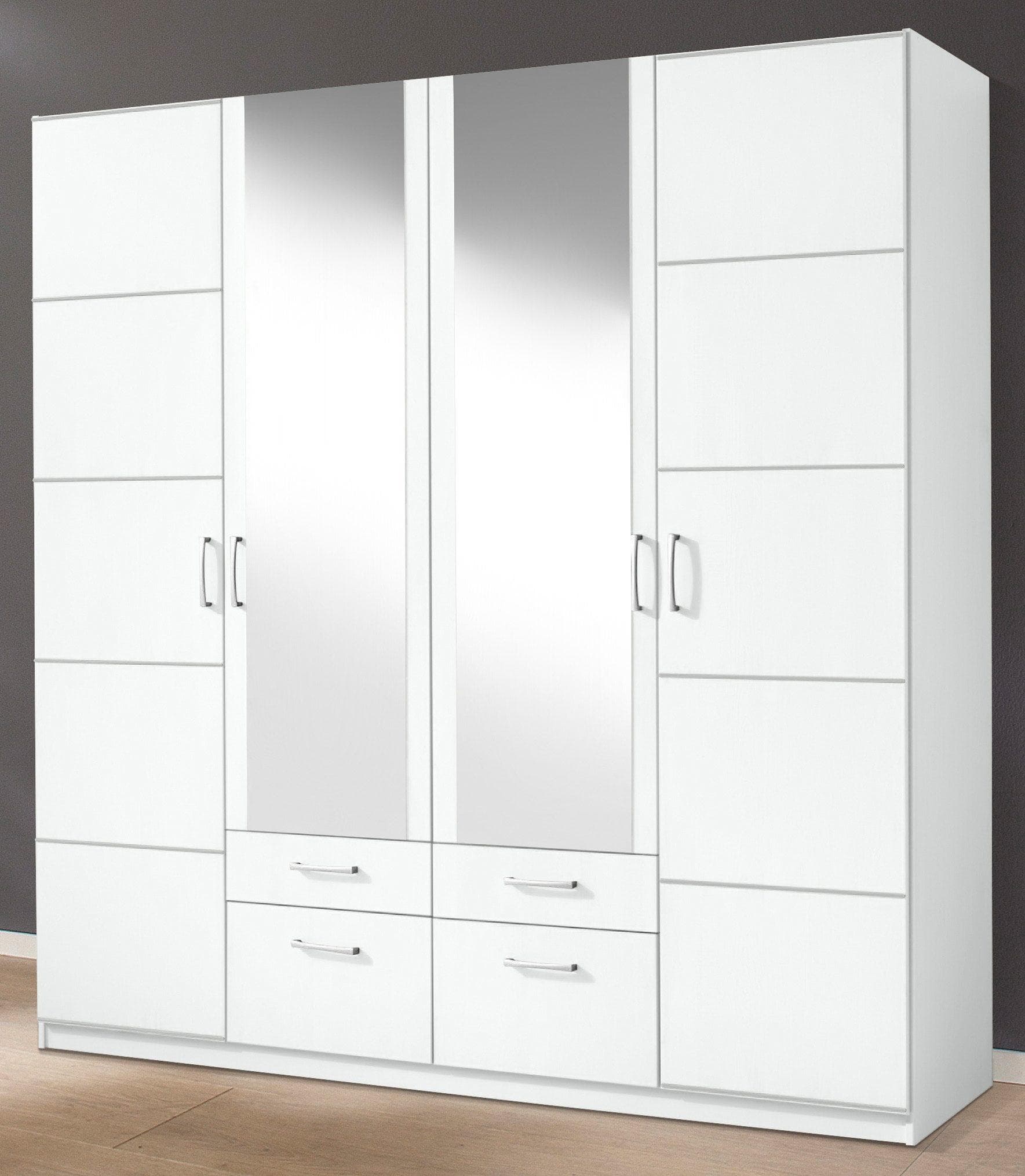 Kleiderschrank PRIESS Bilbao Weiß 4 Türen 4 Schubladen Modern