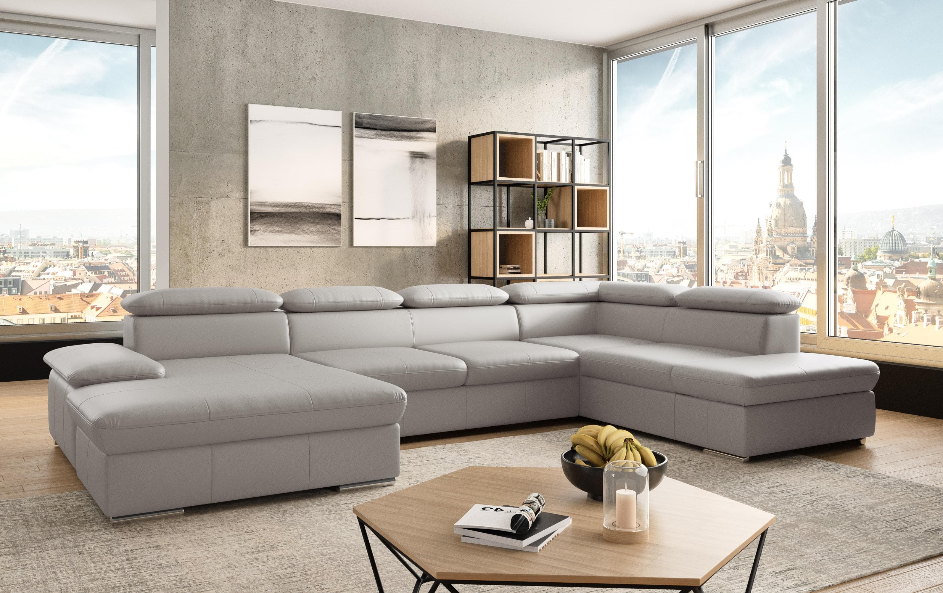 SIT & MORE Wohnlandschaft Valantine U-Form Grau NaturLEDER