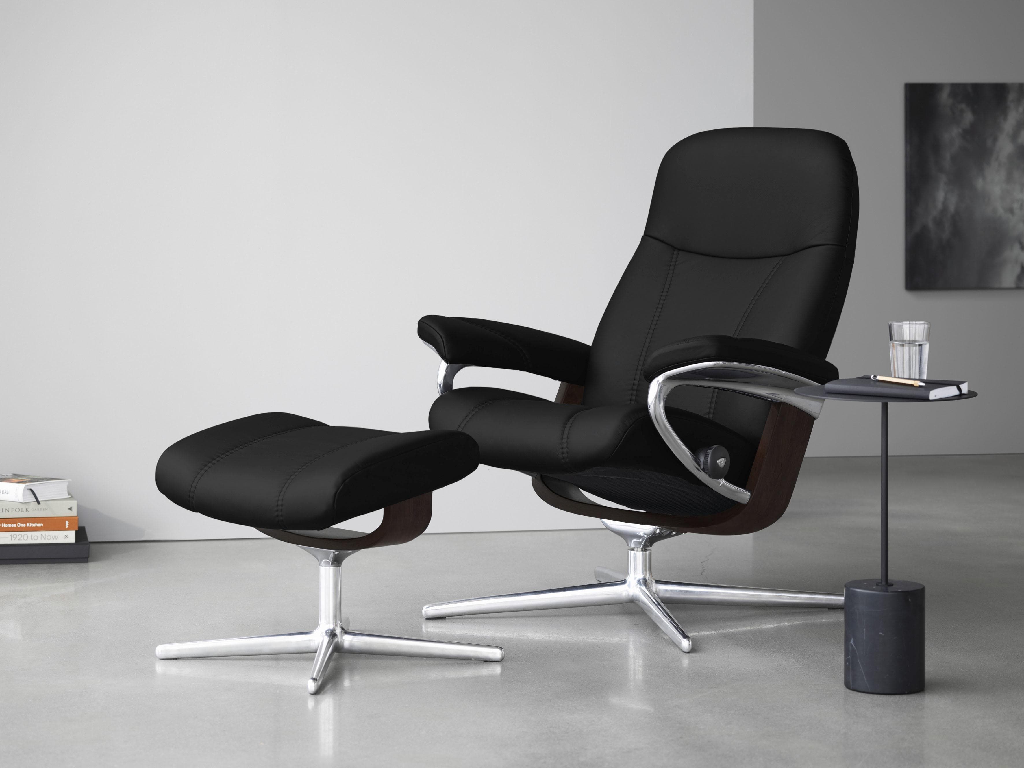 STRESSLESS Consul Relaxsessel Schwarz Leder PALOMA mit Hocker