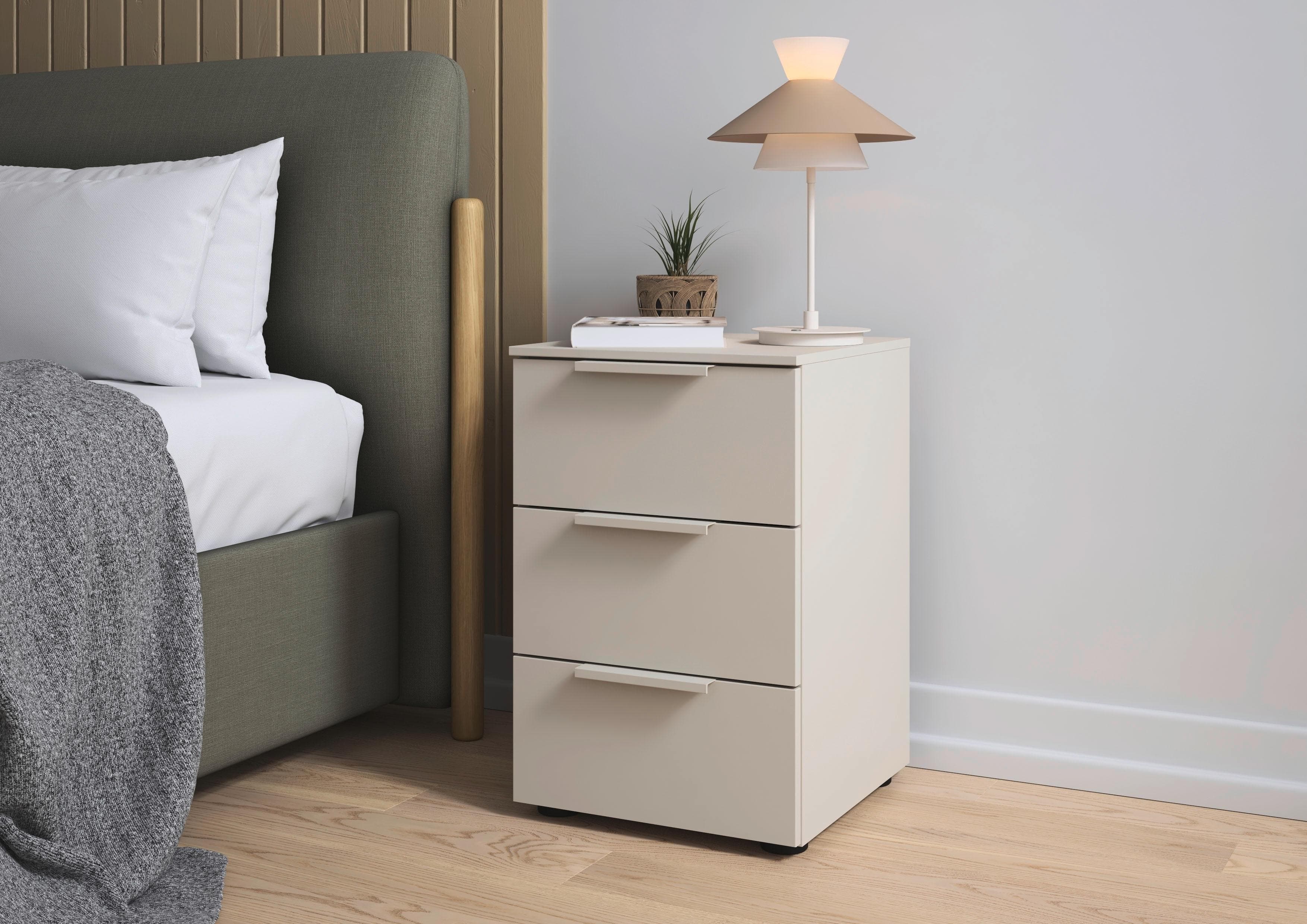 LeGer Home Nachtkommode SERINA Beige 3 Schubladen Soft-Close