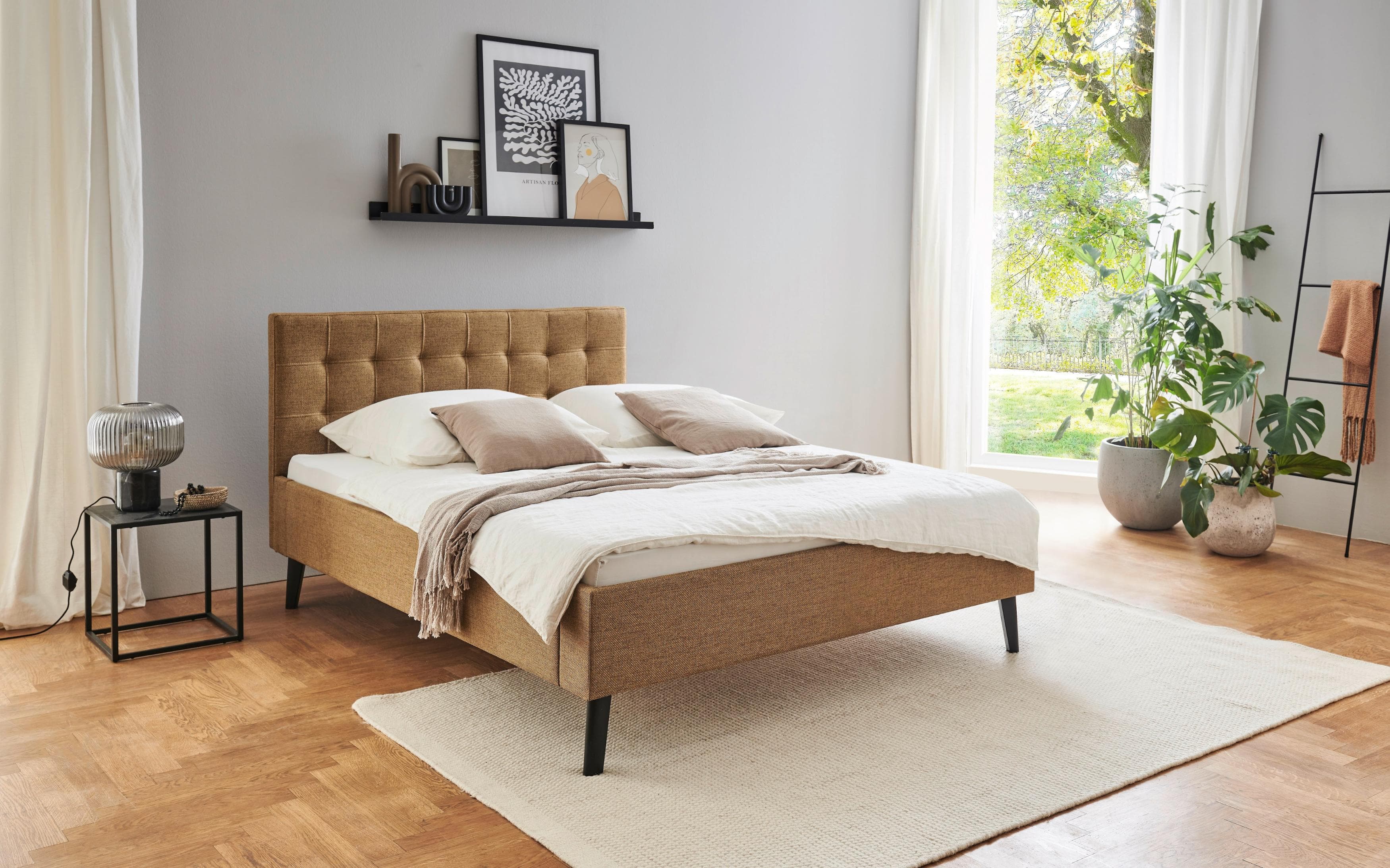 Polsterbett MEISE.MÖBEL Empire Ocker Gestepptes Kopfteil