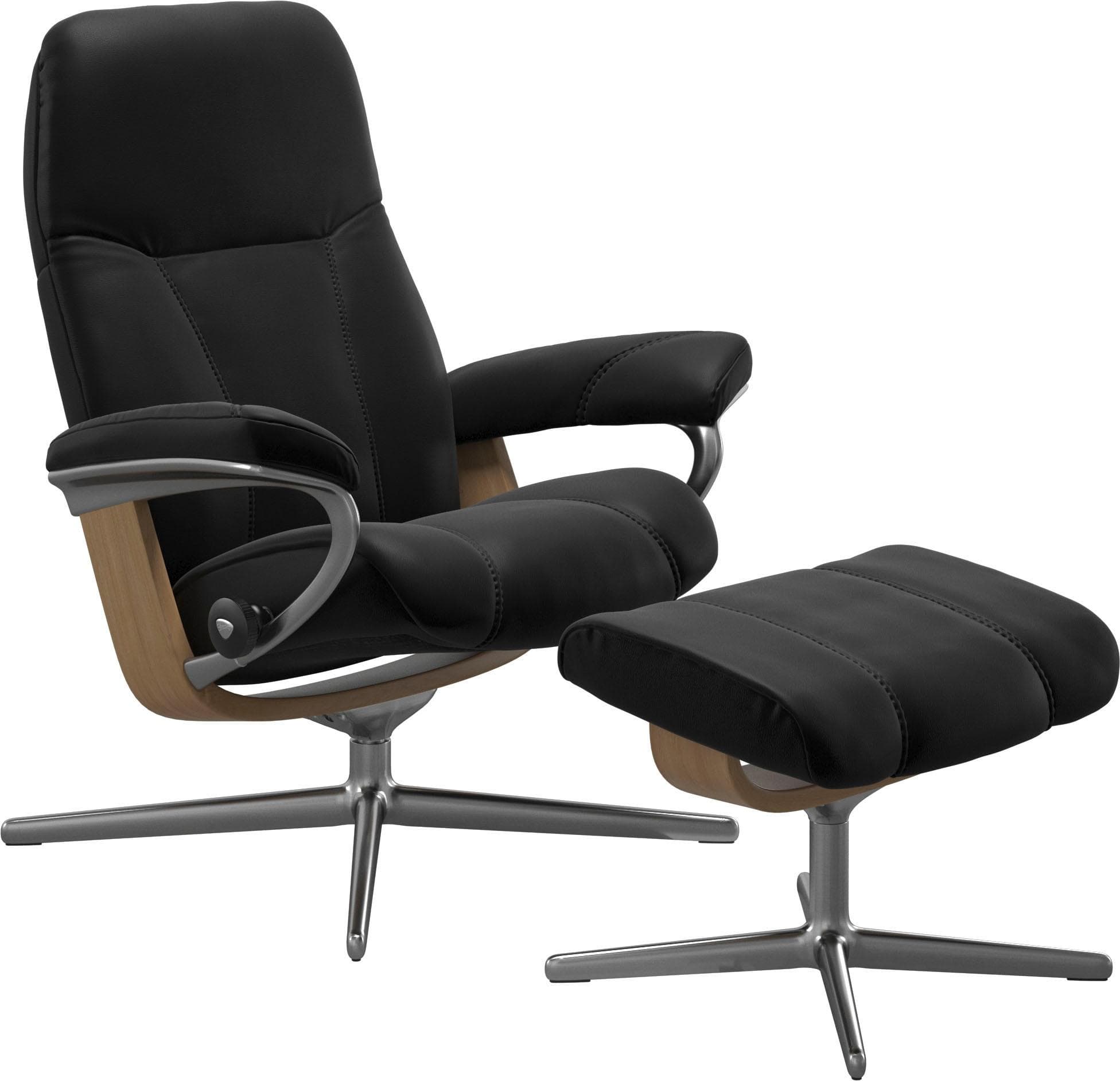 STRESSLESS Consul Relaxsessel Schwarz Leder BATICK mit Hocker
