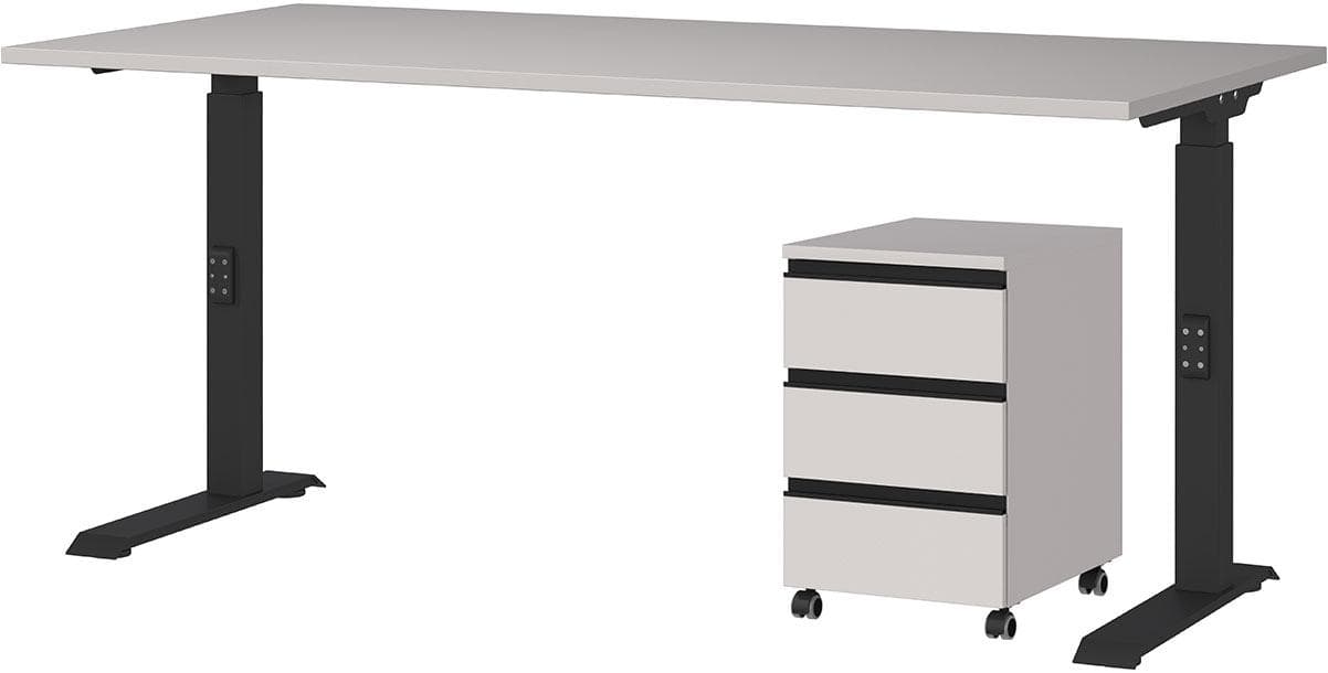 Büromöbel-Set GERMANIA Lemont Beige/Schwarz Schreibtisch + Rollcontainer