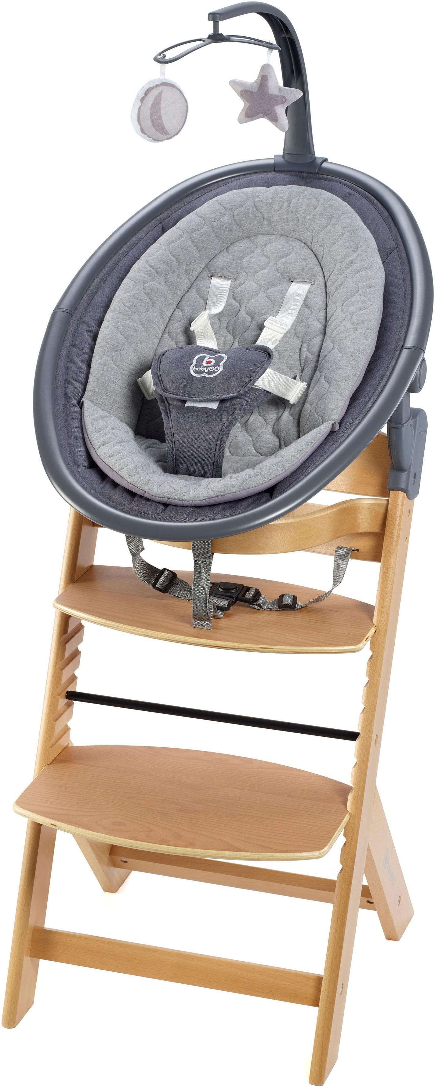 BABYGO Hochstuhl Newborn Set Family 2in1 Beige Massivholz