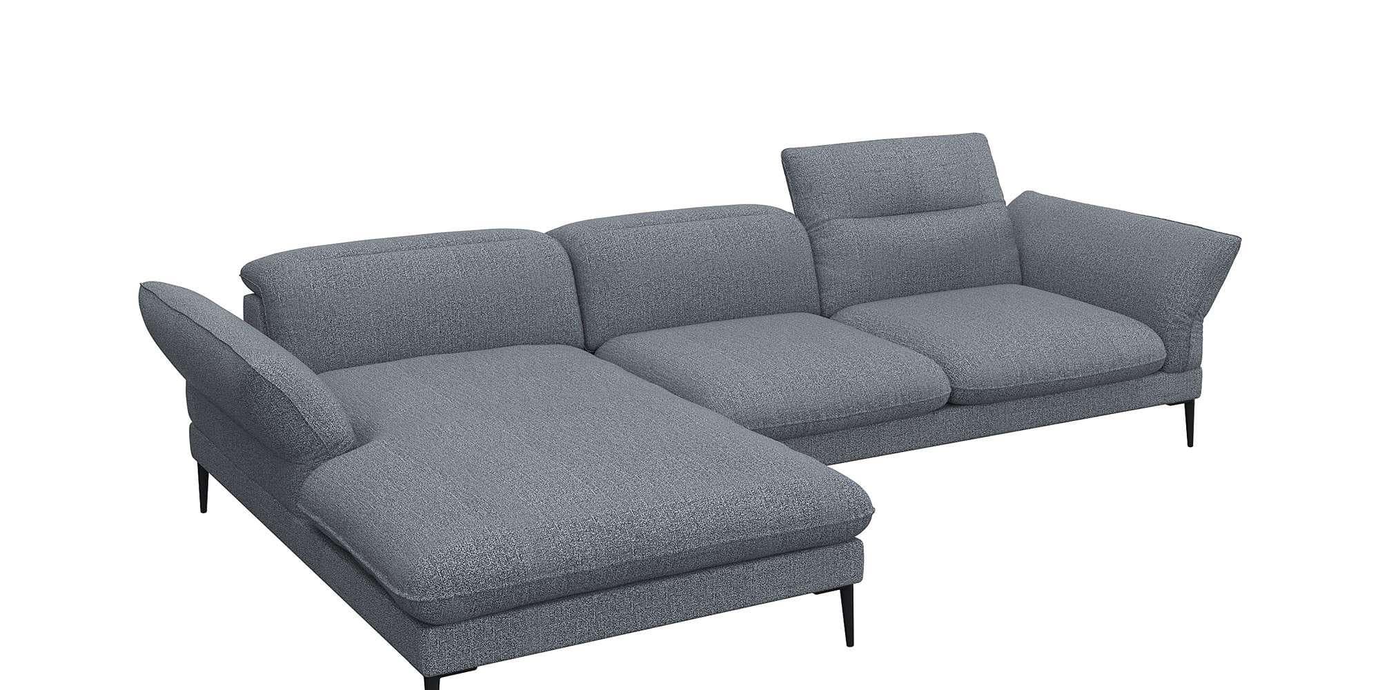 FLEXLUX Ecksofa Salino Navy Blau mit Relaxfunktion und Recamiere