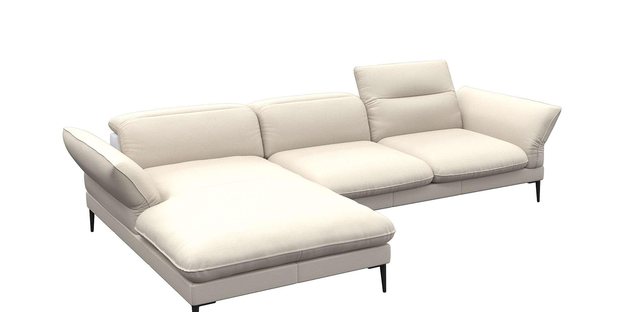 Ecksofa Salino Relaxsofa mit Recamiere Warmweiß