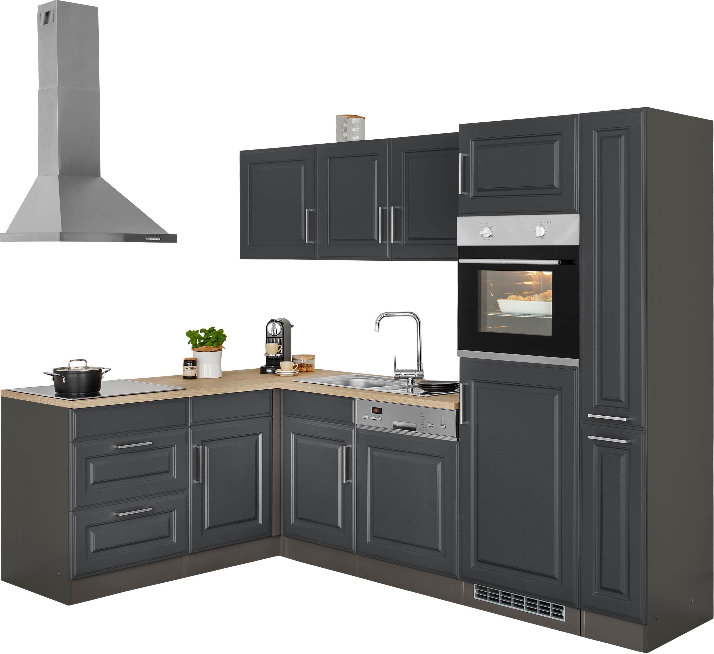 KOCHSTATION Winkelküche Stockholm Grafit MDF Landhaus-Stil