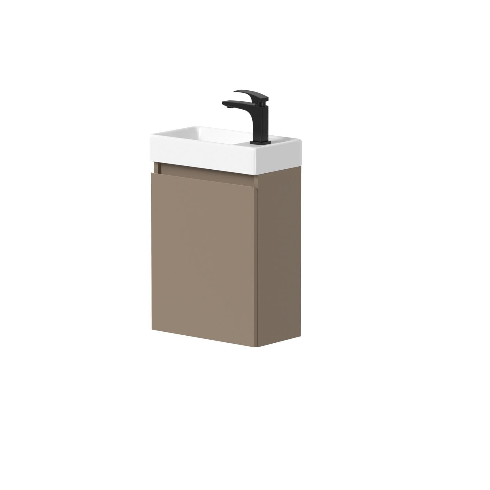 WELLTIME Mini Waschtischunterschrank mit Keramikwaschbecken braun