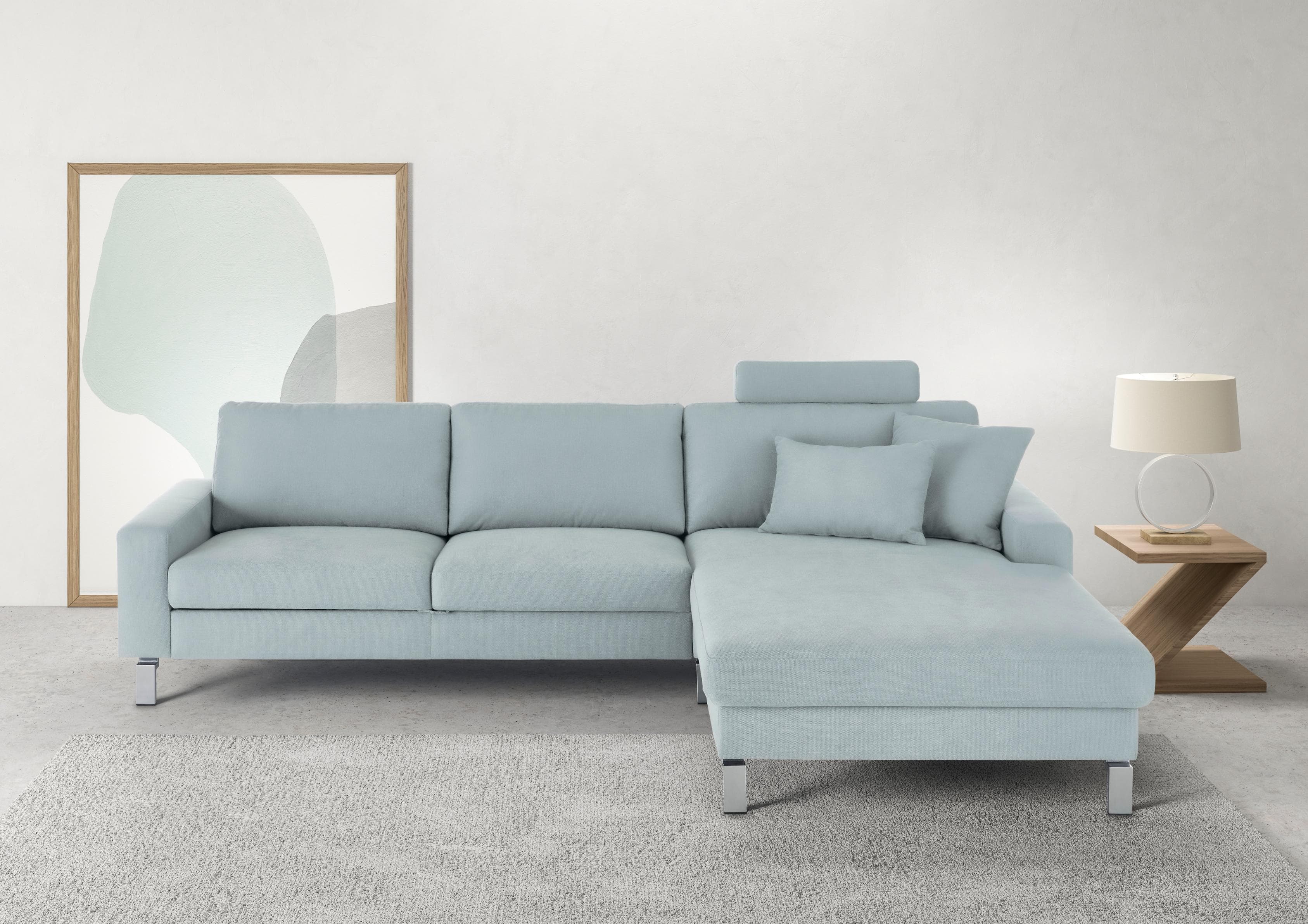 Candy Ecksofa Lecce 3C Hellblau mit Schlaffunktion und Tonnentaschenfederkern
