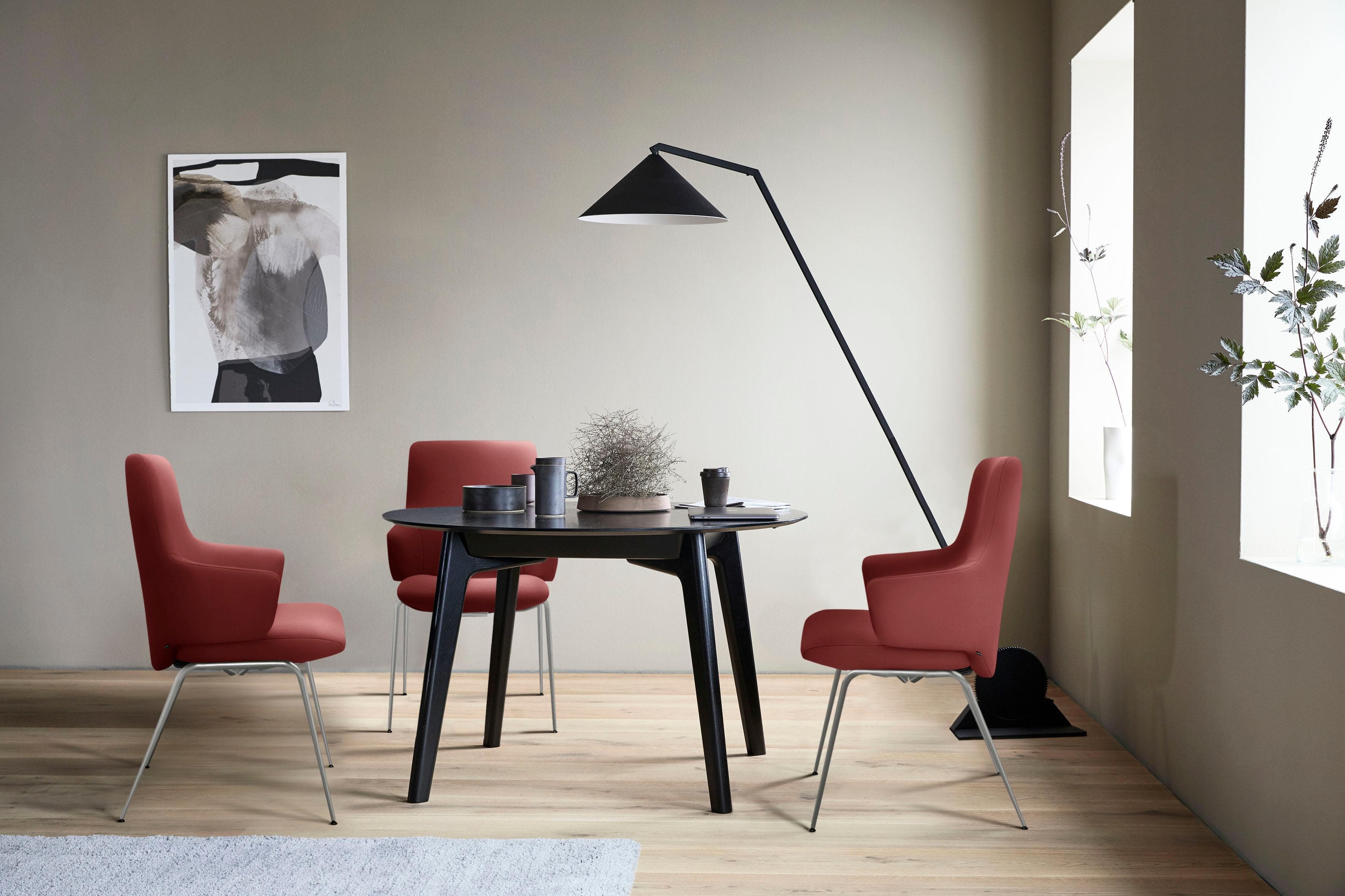 STRESSLESS Laurel Polsterstuhl rot Leder PALOMA Chrom matt