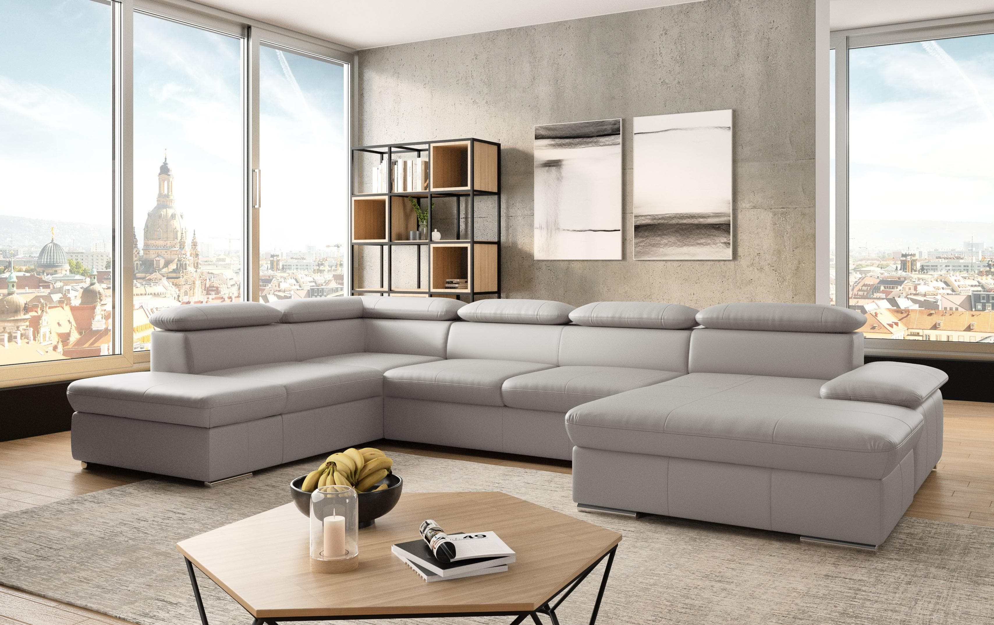 SIT & MORE Wohnlandschaft Valantine U-Form Grau NaturLEDER