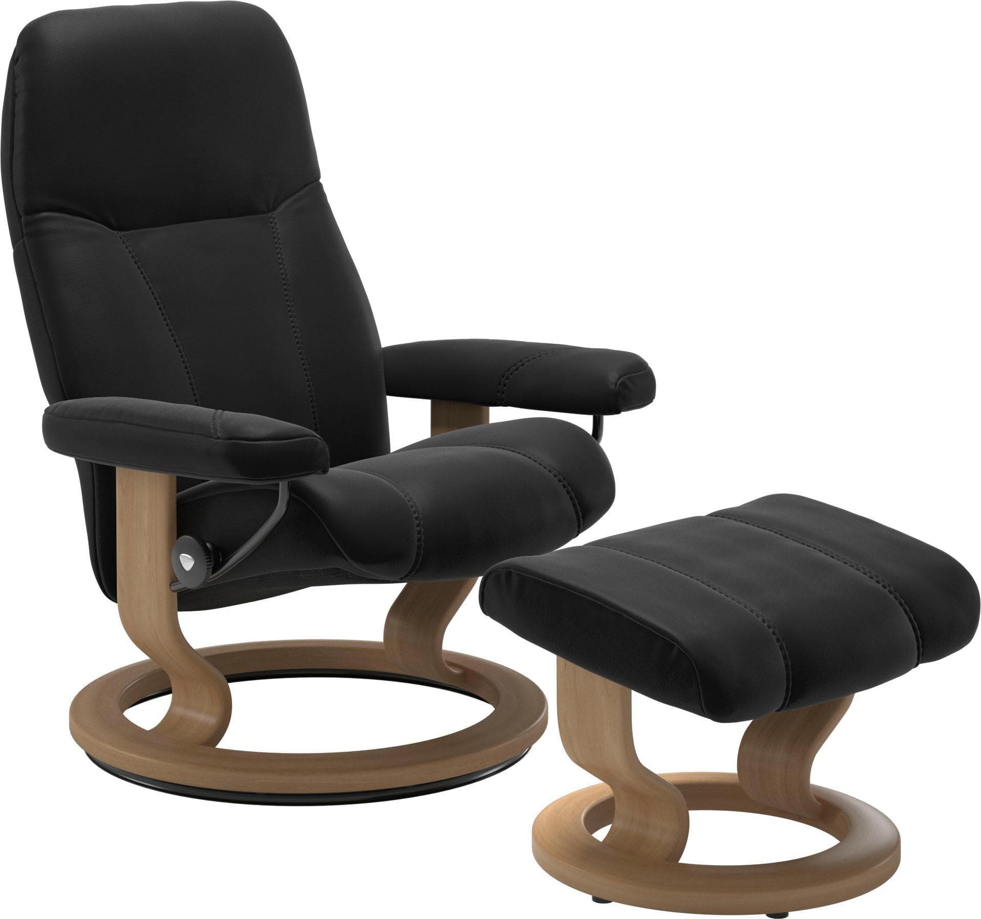 STRESSLESS Consul Relaxsessel Schwarz Leder mit Hocker