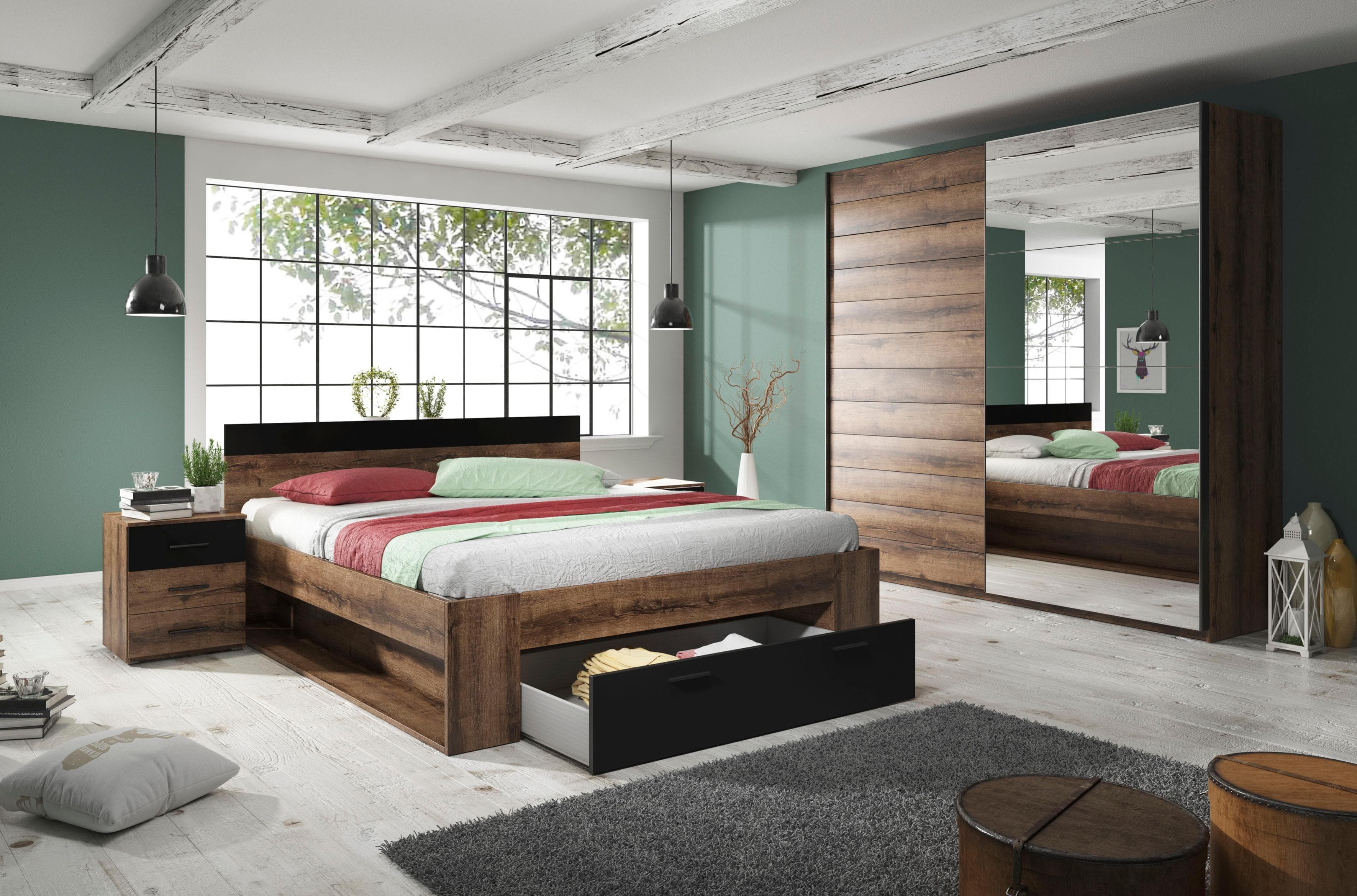 INOSIGN Beta Schlafzimmer-Set 4-tlg. Schwarz Eiche FSC