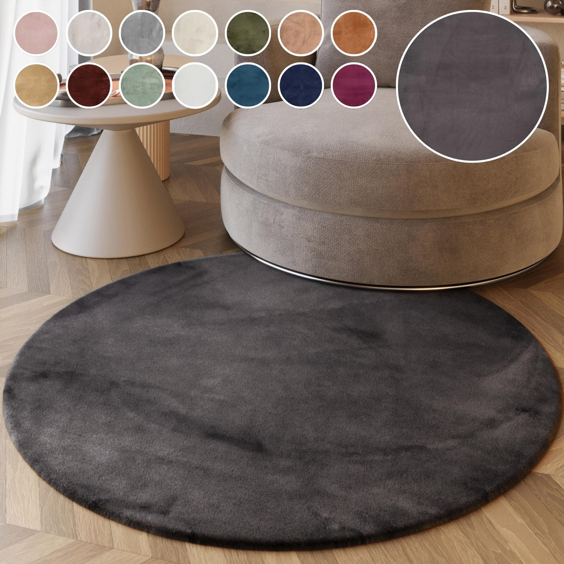 ESPRIT Hochflor-Teppich Alice Kunstfell Grau Rund