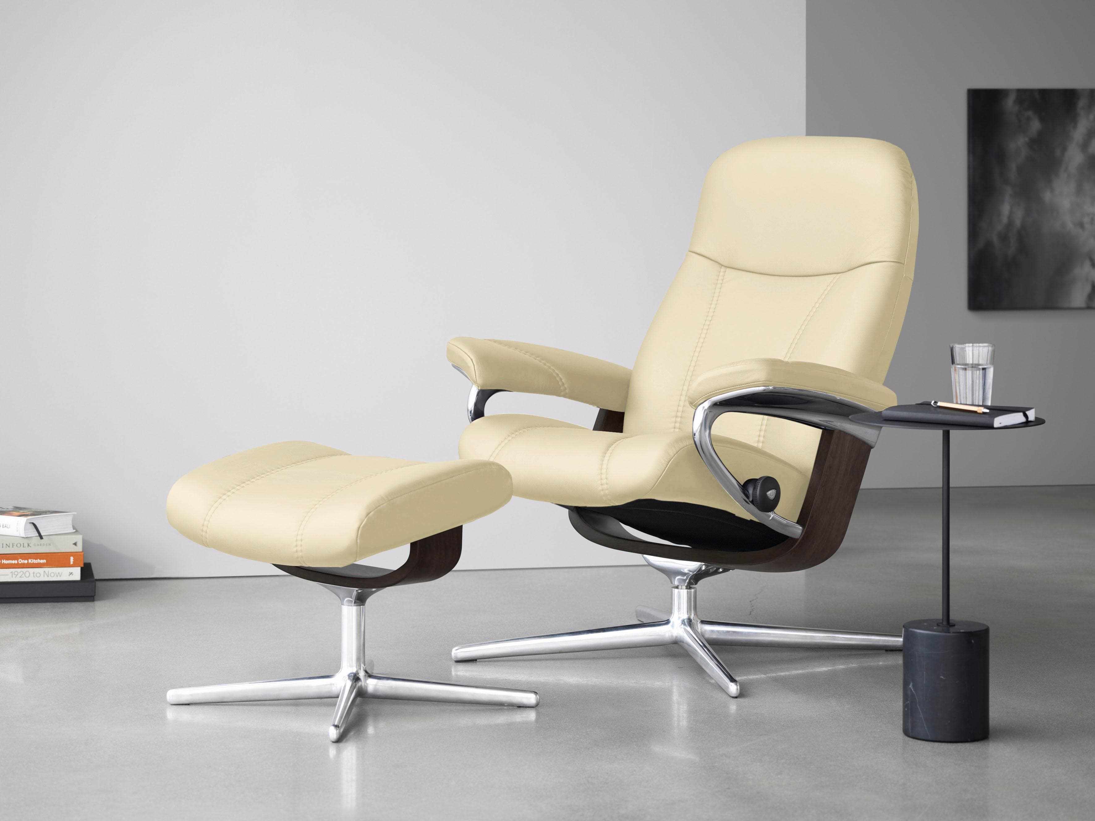 STRESSLESS Consul Relaxsessel Beige Leder mit Hocker