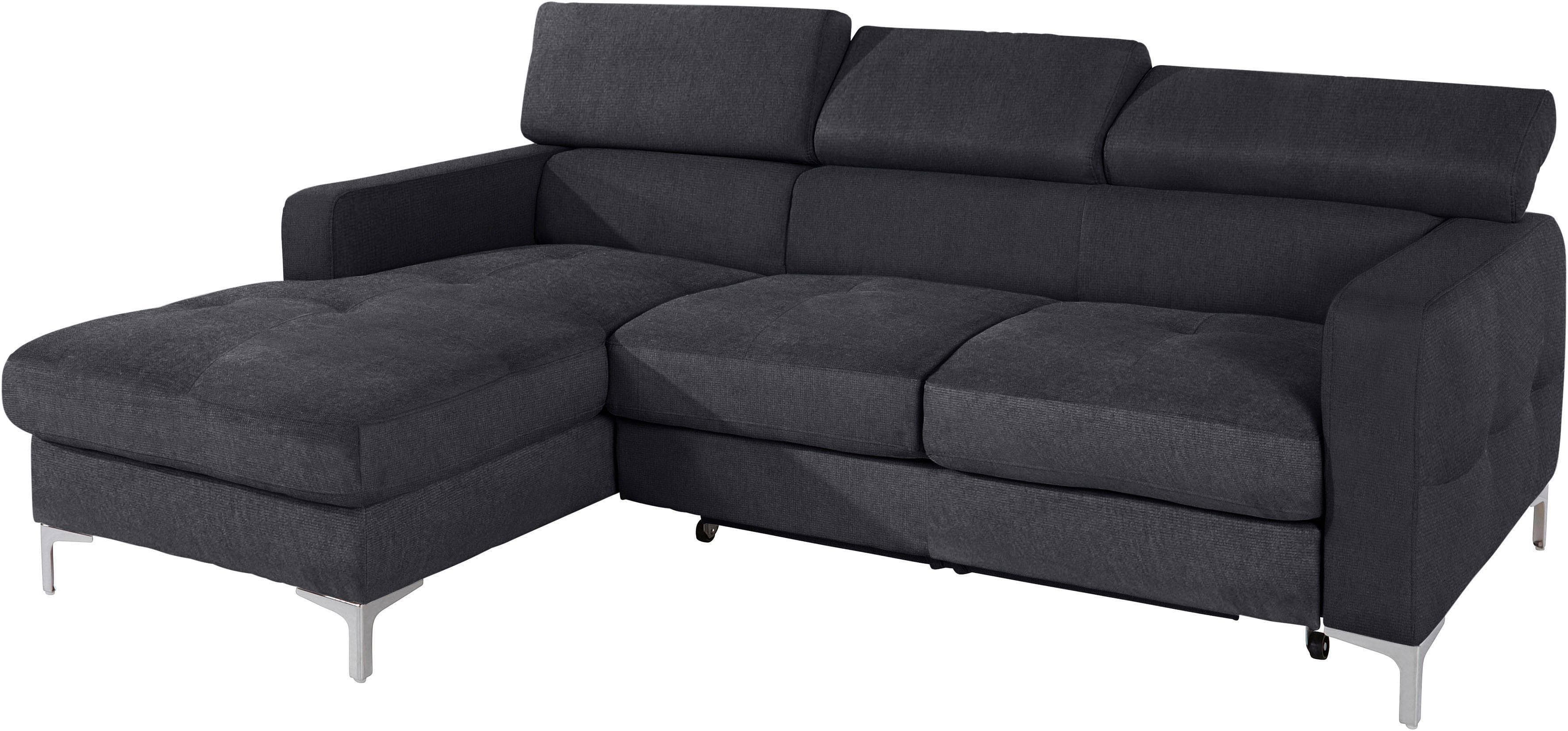 COTTA Ecksofa Sammy L-Form Schwarz mit Kopfteilverstellung