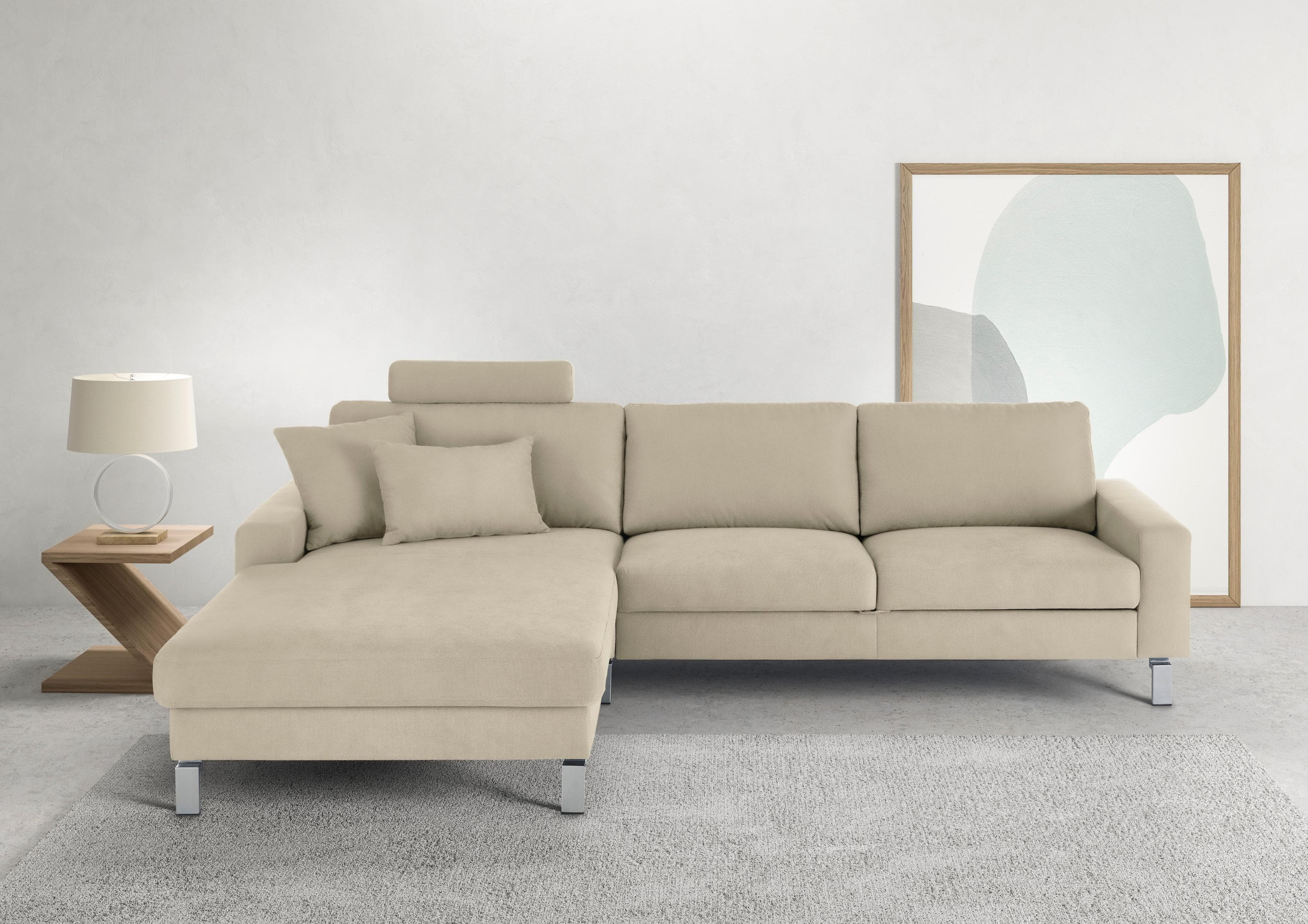 CANDY Ecksofa Lecce L-Form Beige mit Schlaffunktion und Samtbezug