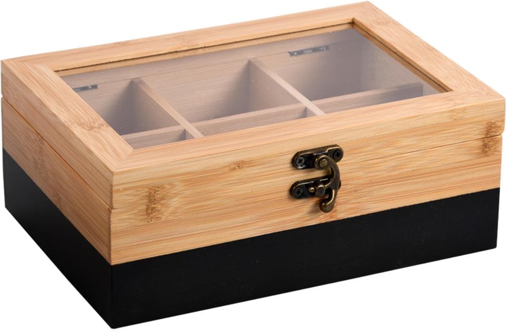 Kesper Teebox Aufbewahrungsbox mit 6 Fächern Bambus FSC Schwarz