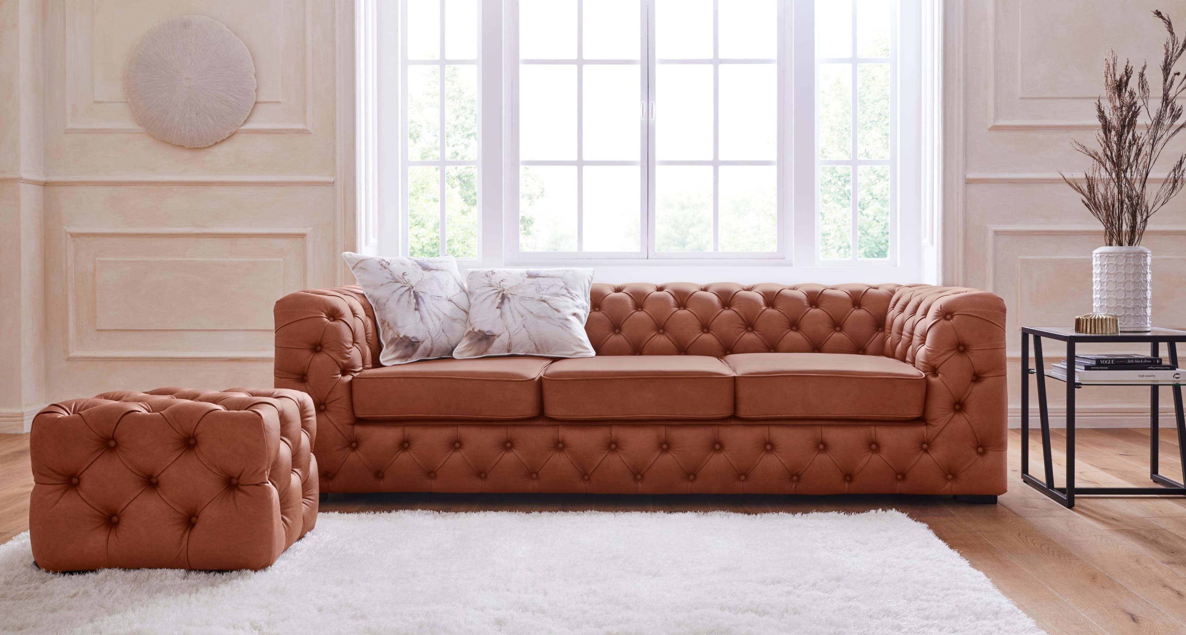 HOME AFFAIRE Chesterfield-Sofa Kalina Cognac Leder 3-Sitzer