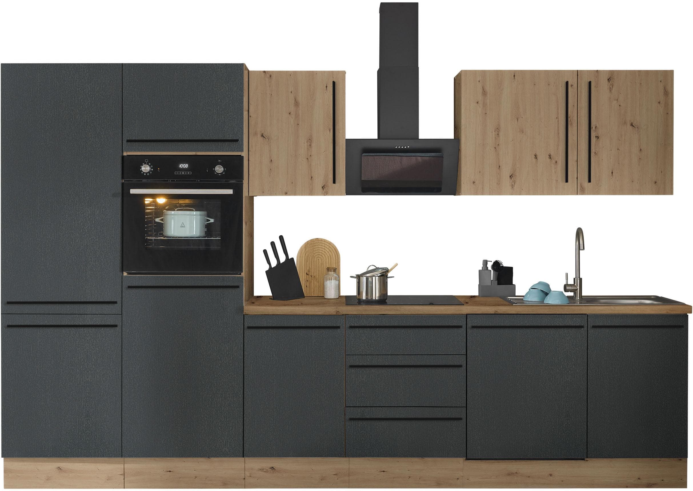 KOCHSTATION Küchenzeile Florida Schwarz Softclose