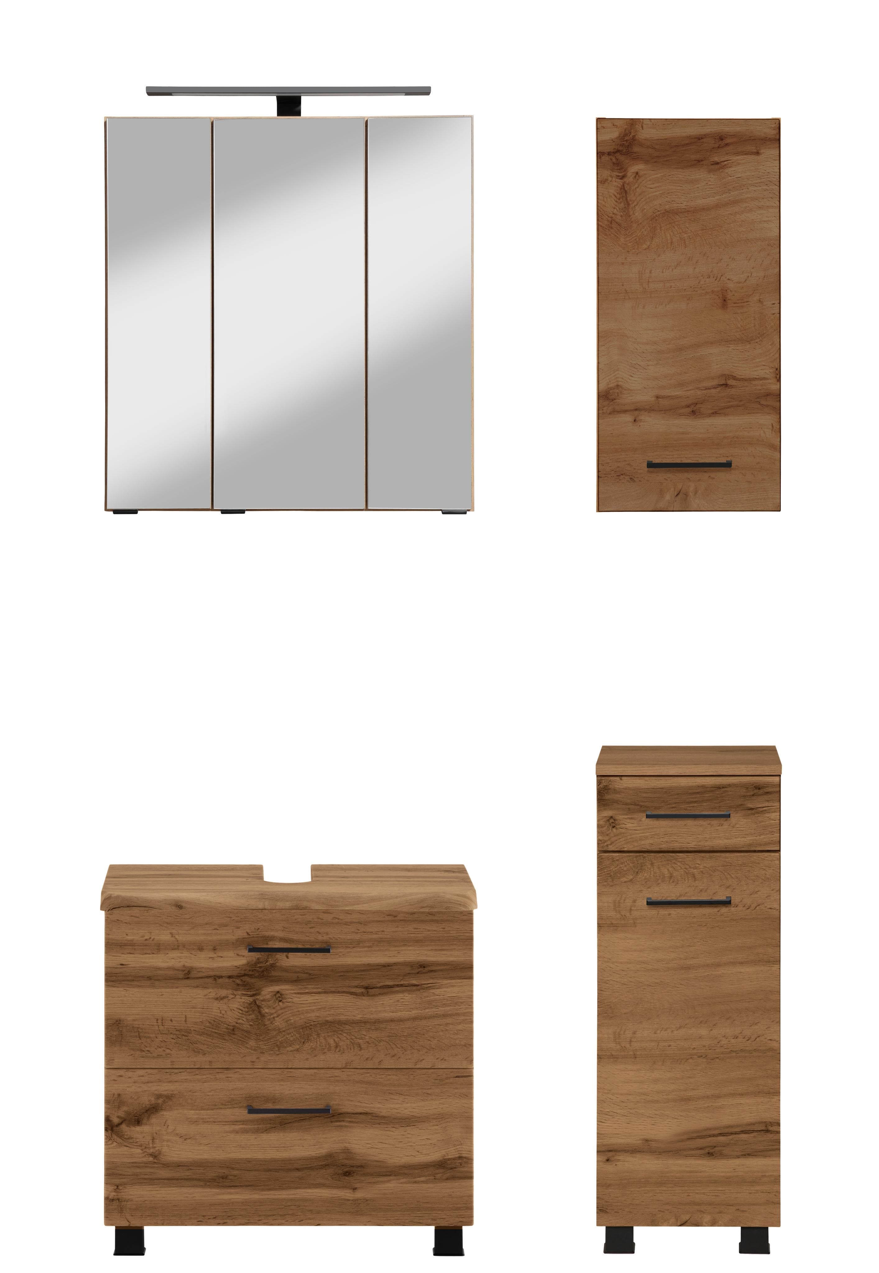 WELLTIME Badmöbel-Set Trento Braun Holzwerkstoff mit LED-Spiegelschrank