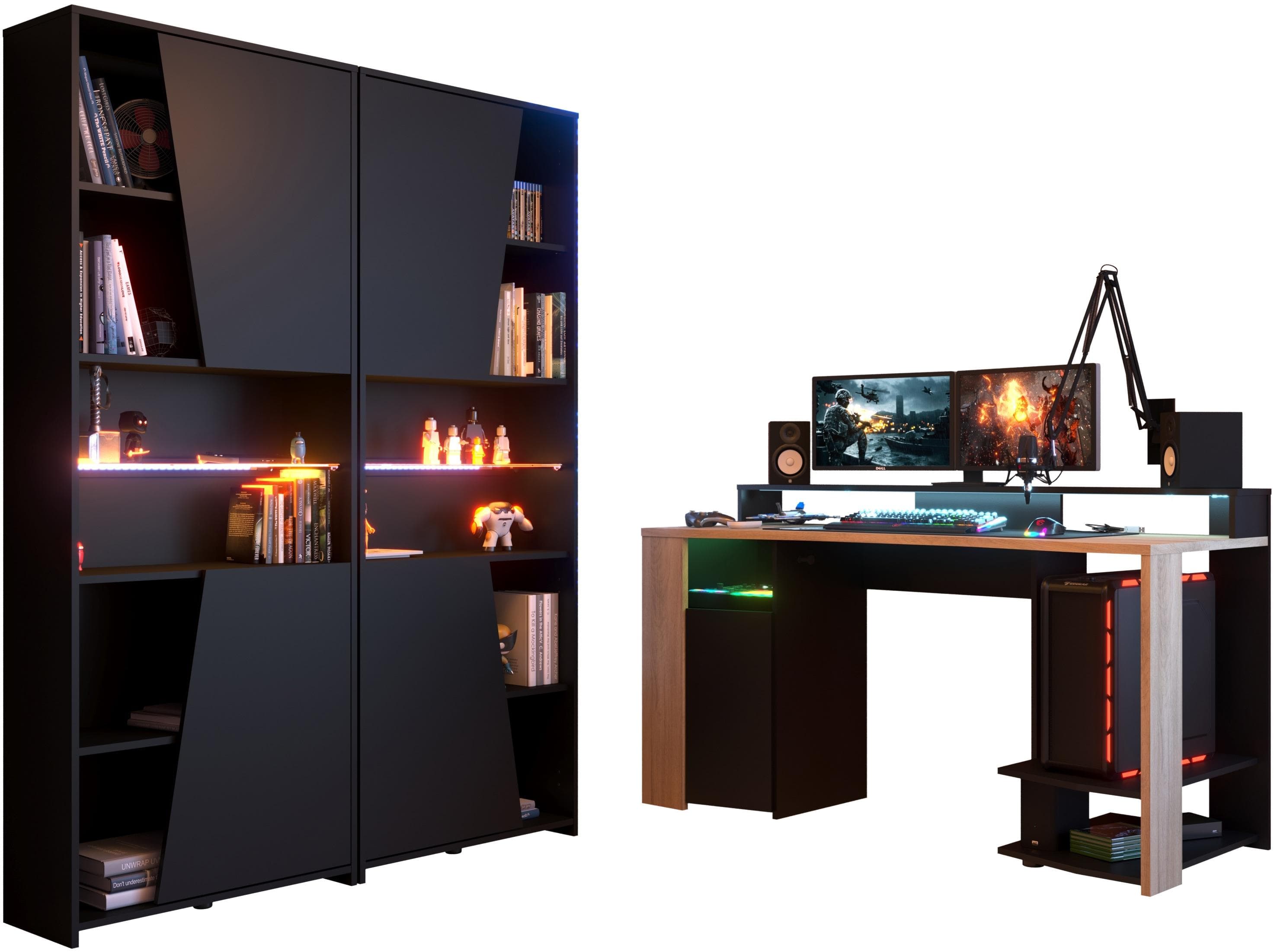 Parisot Mehrzweckschrank-Set Schwarz LED-Beleuchtung