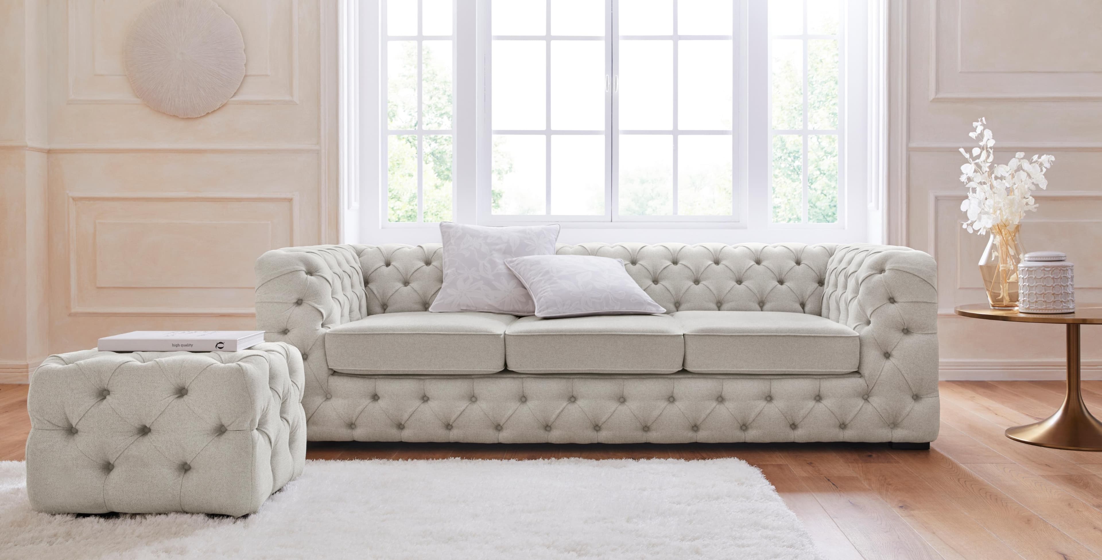 HOME AFFAIRE Chesterfield-Sofa Kalina Creme 3-Sitzer