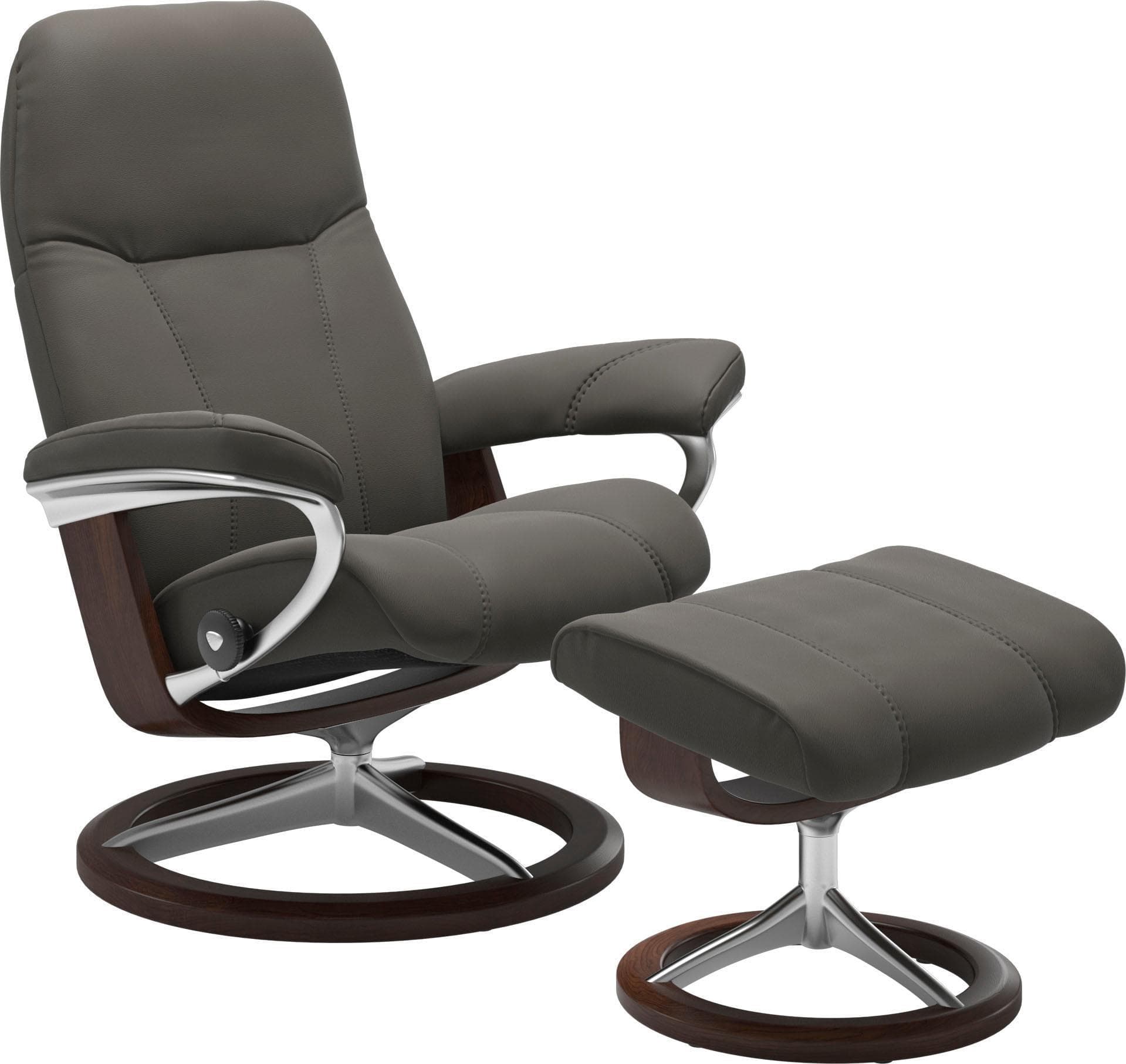 STRESSLESS Consul Relaxsessel Grau Leder PALOMA mit Hocker